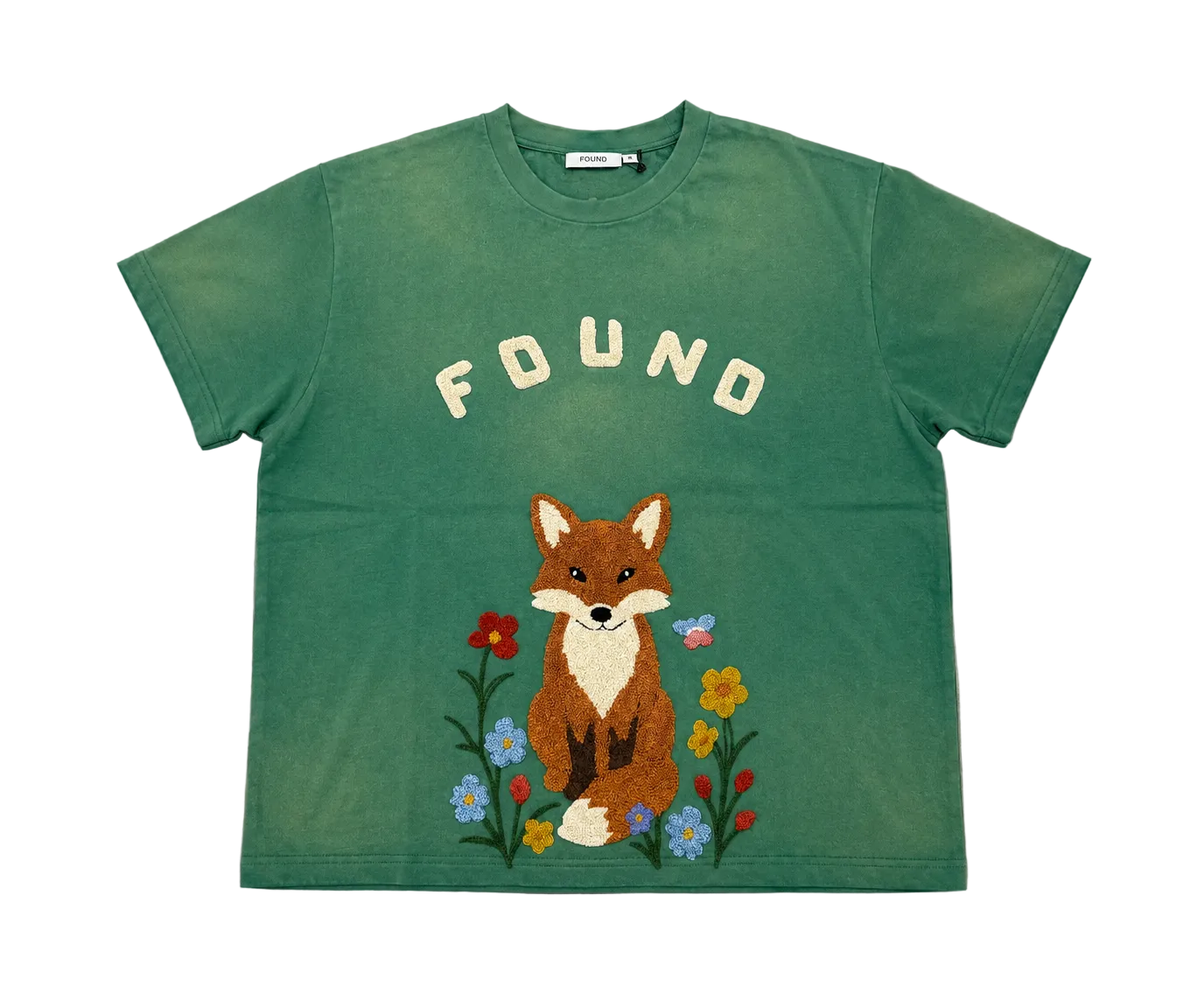 FOUND Wildlife chenille Emroidered tee Washed Green