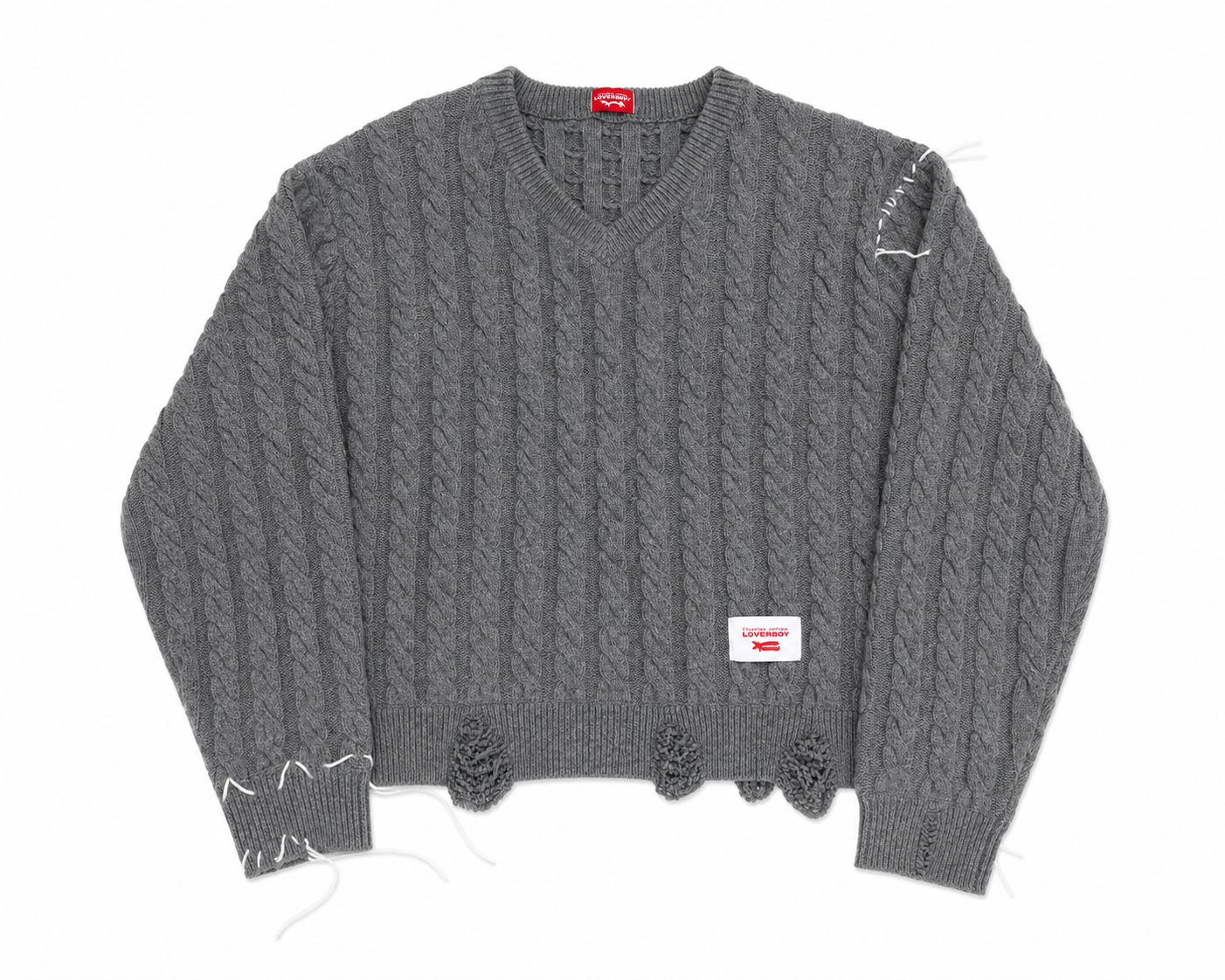 CHARLES JEFFREY LOVERBOY LABEL CABLE KNITTED JUMPER IN GREY