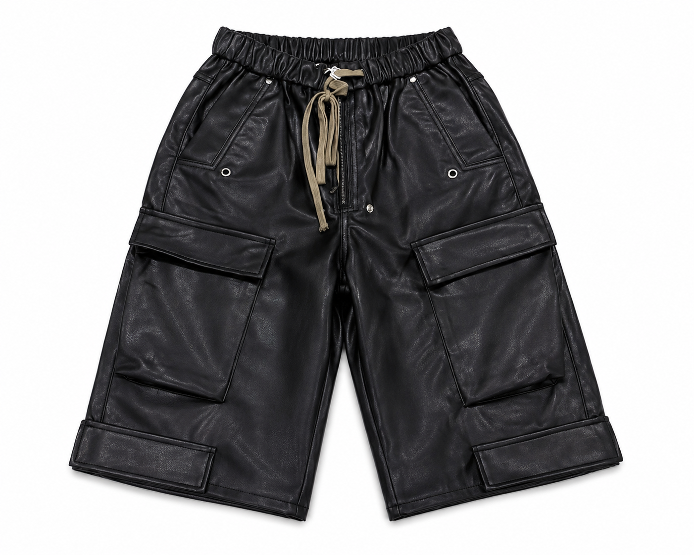 MNML Leather Rave Cargo Shorts Black