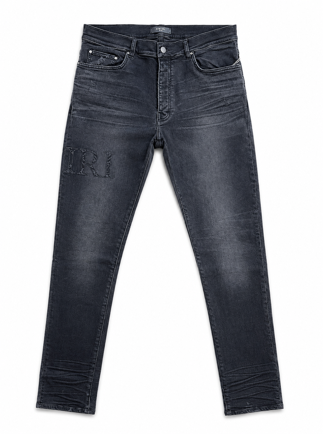 Amiri Vintage Black Bandana Jacquard Applique Logo Jeans