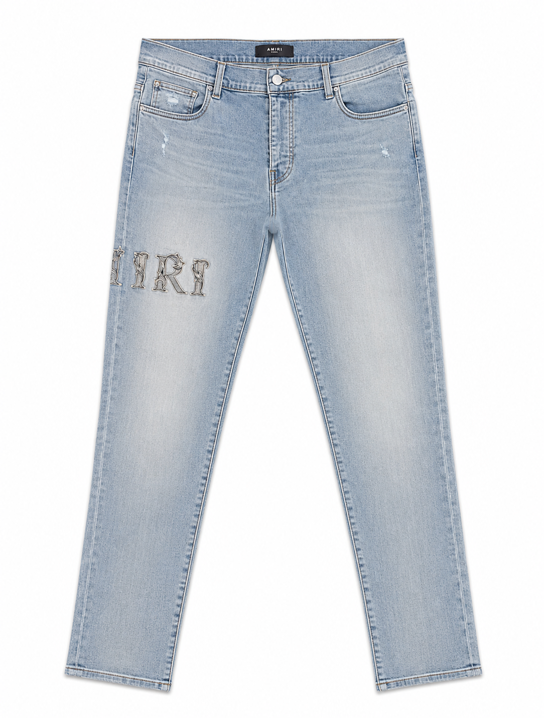 Amiri Antique Indigo Baroque Varsity Logo Jeans