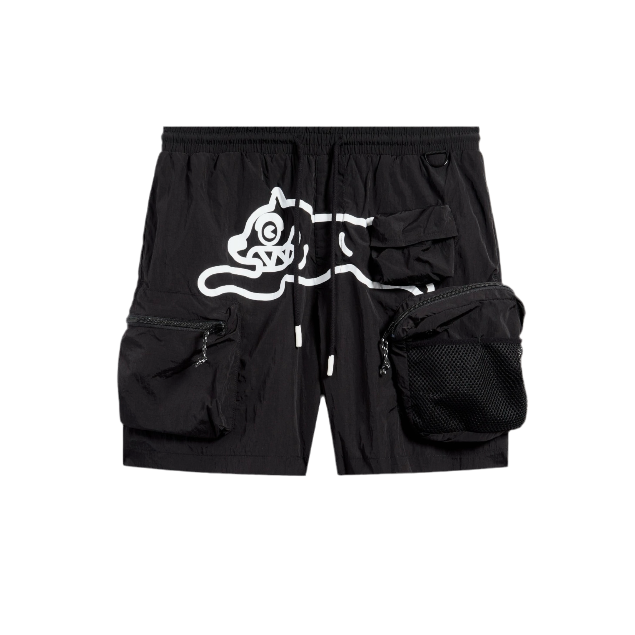ICE CREAM RUNNING DOG GRAPHIC CARGO HIKER SHORTS BLACK