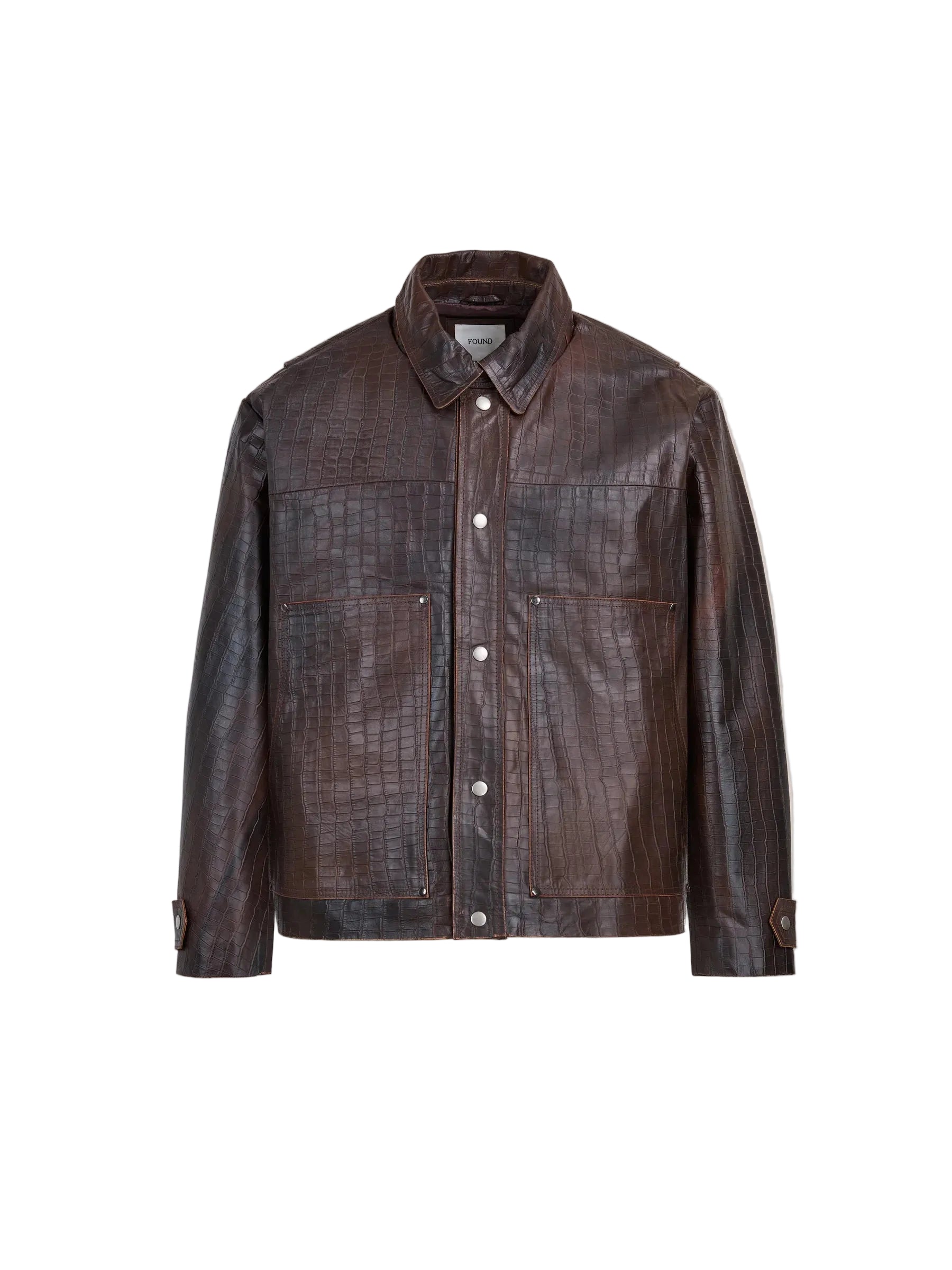 FOUND Distressed Croc Embossed Leather Work Jacket