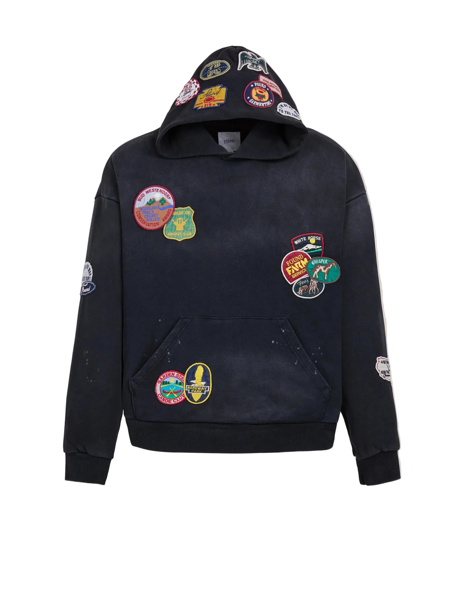 FOUND Distressed Patch Hoodie Black