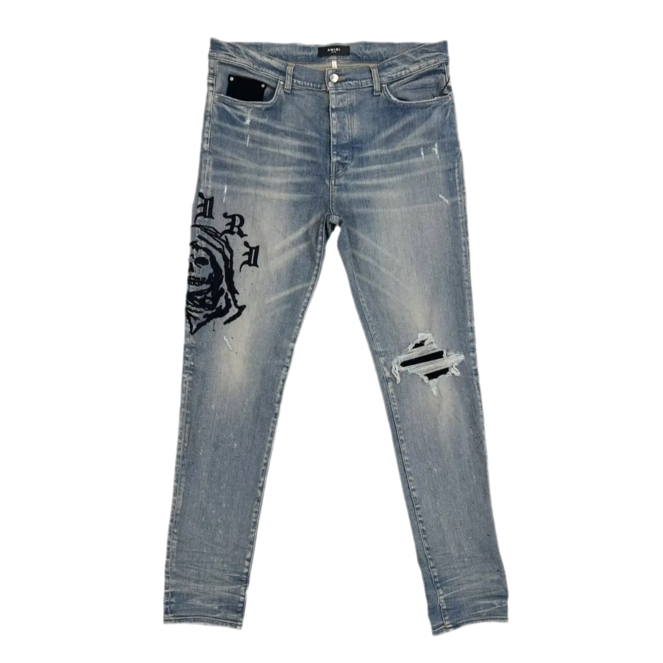 AMIRI X WES LANG REAPER LOGO JEANS CLAY INDIGO