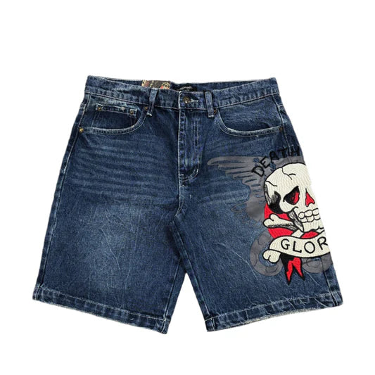 ED HARDY DEATH OR GLORY SKATER DENIM JORTS