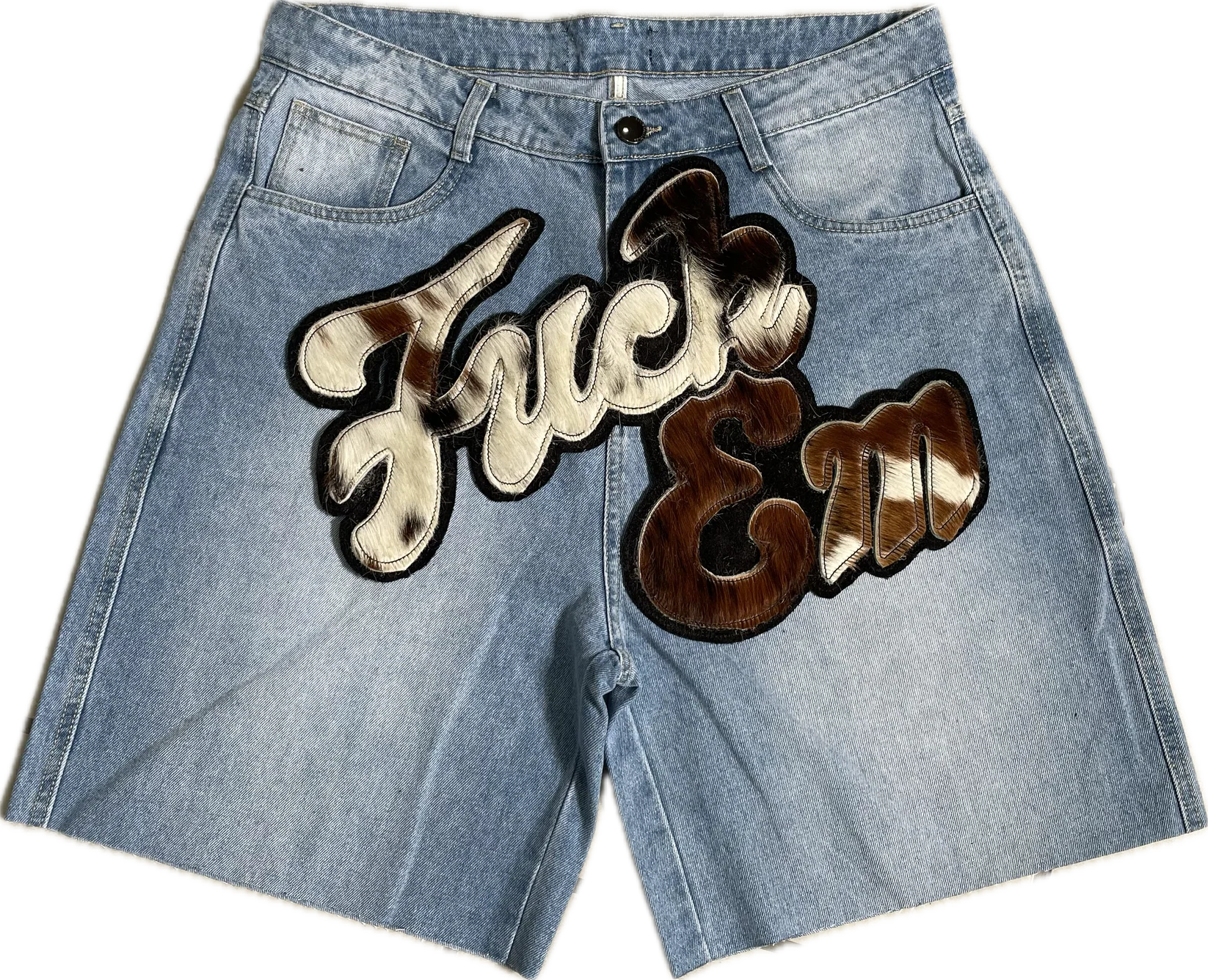 The Fuck Em Store Jean Shorts Light Wash & Cowhide