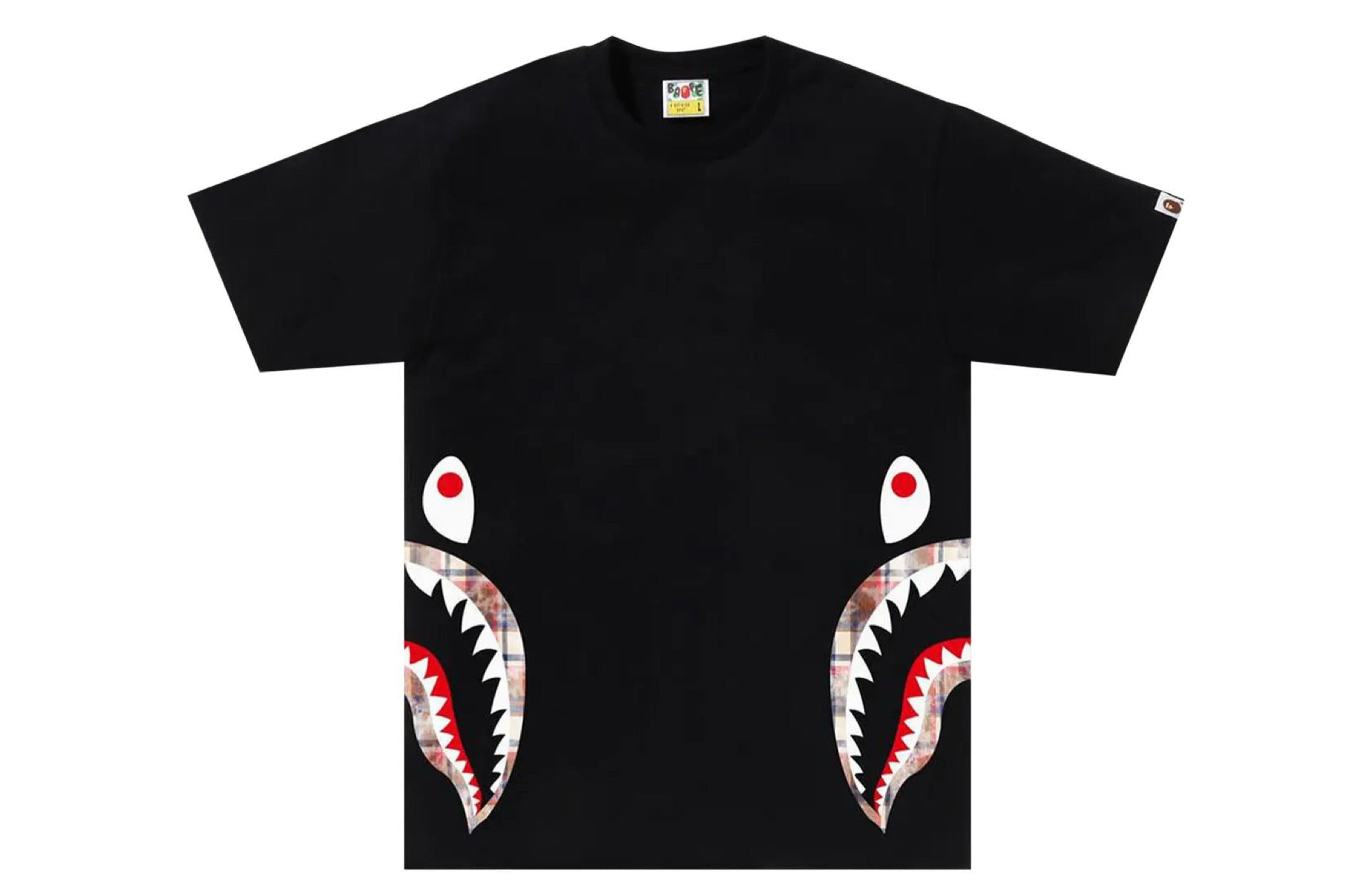 BAPE Bleached Check Side Shark Tee 'Black'
