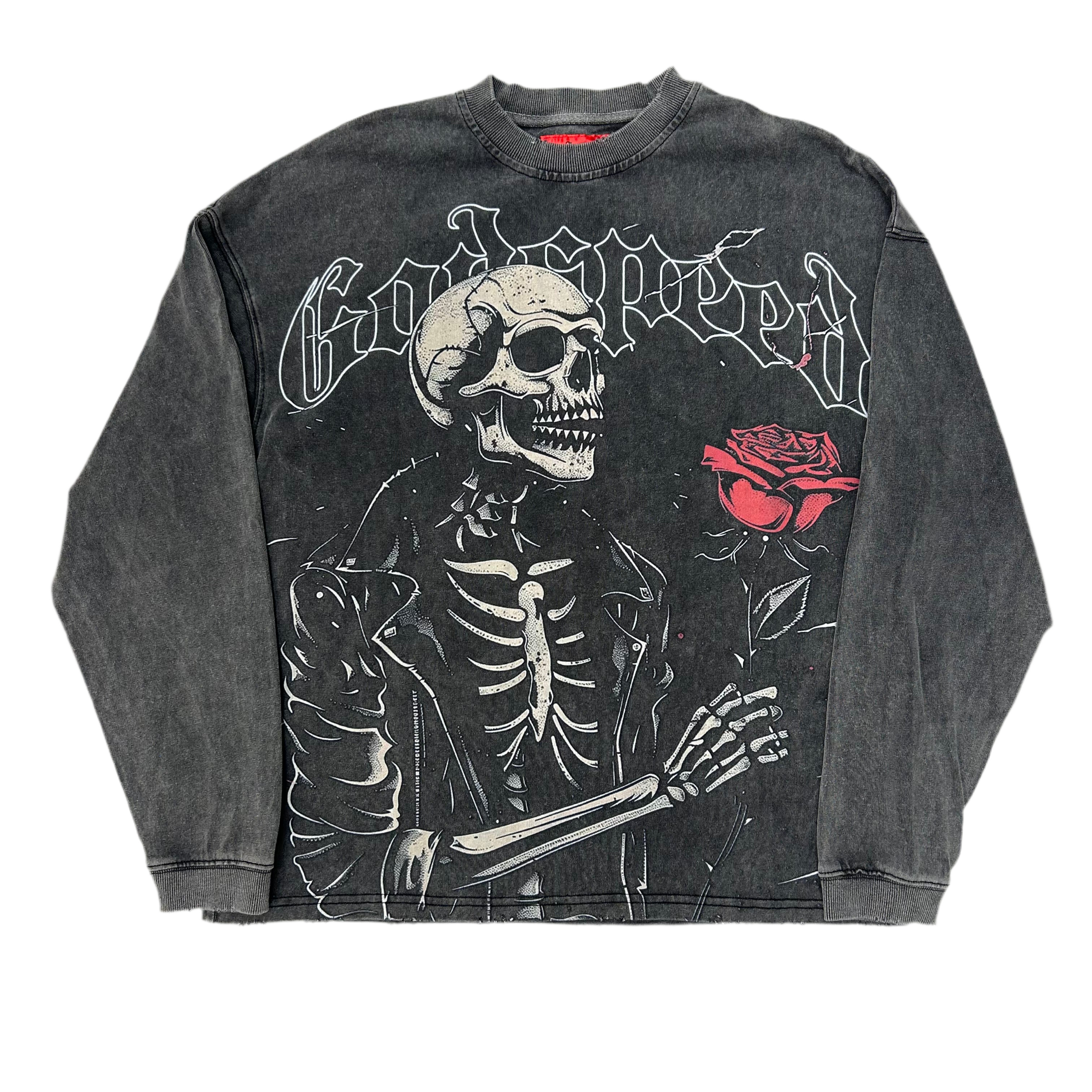 GODSPEED Skully Rose LS T-Shirt Black Wash