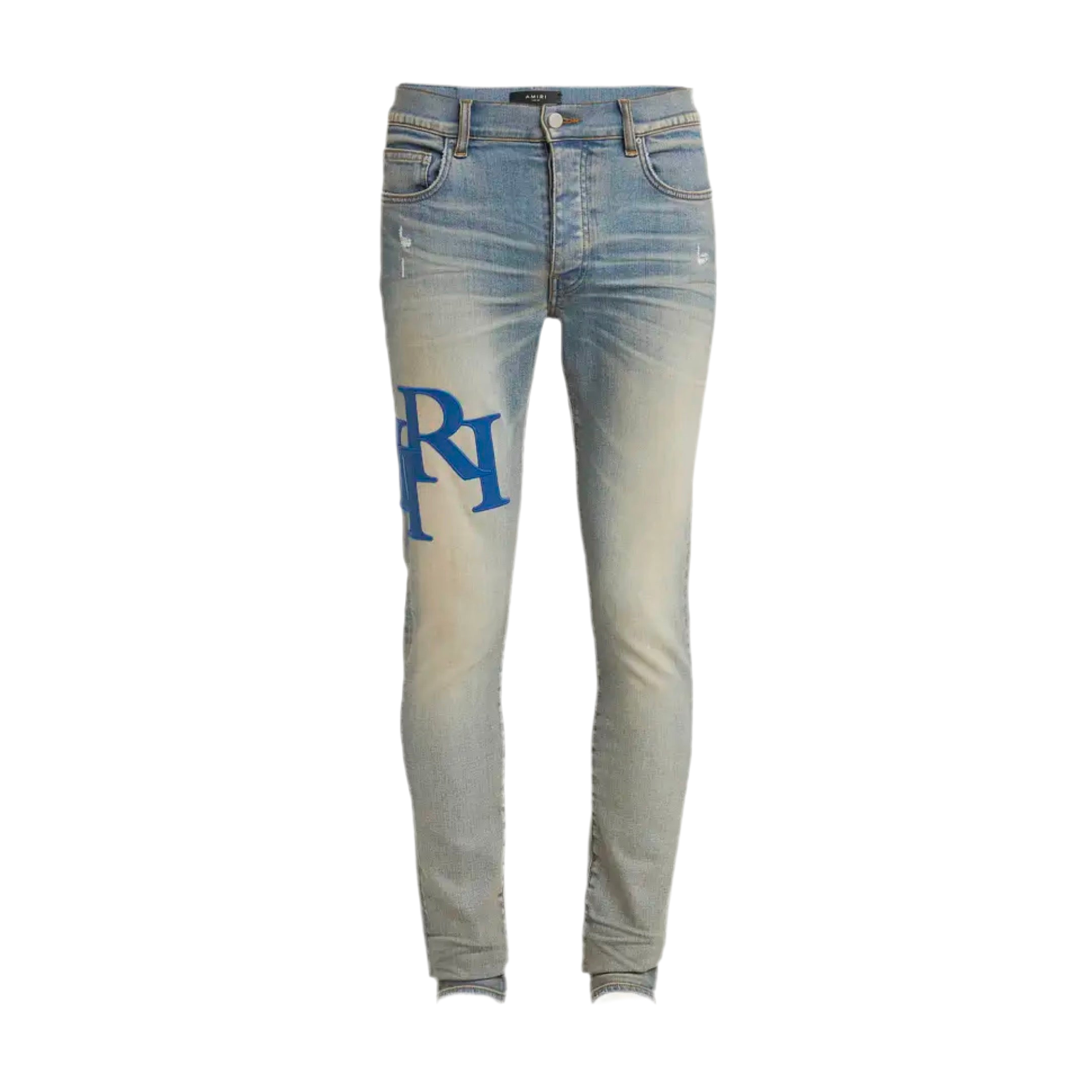 Amiri Staggered Leather Logo Skinny Jeans