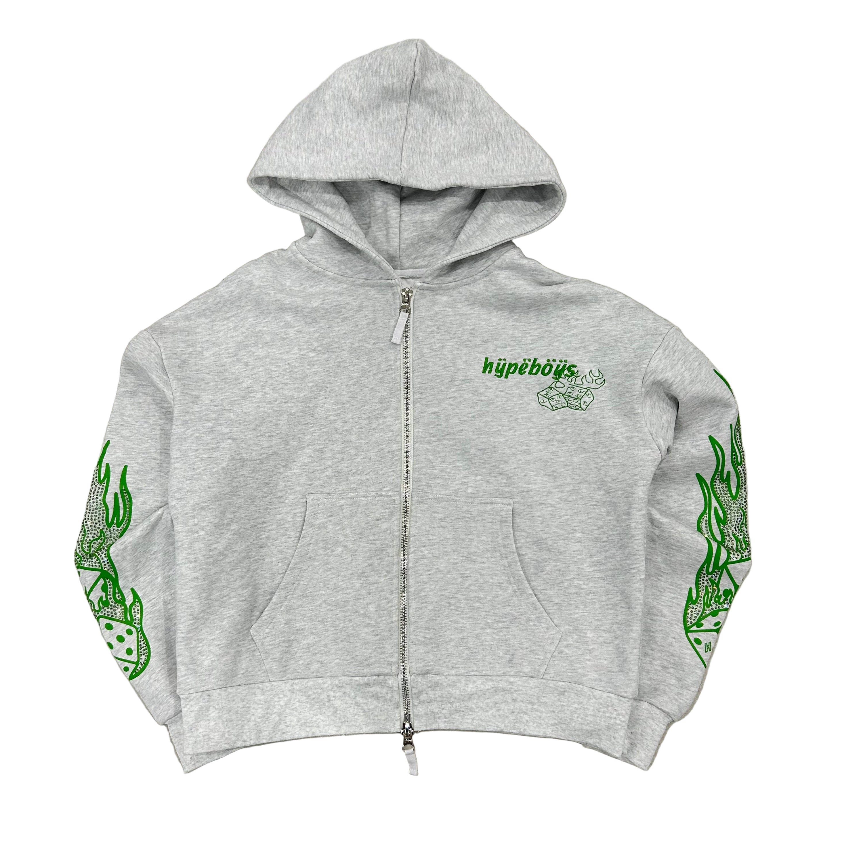 HYPEBOYS DICE ZIP HOODIE IN GREY & GREEN