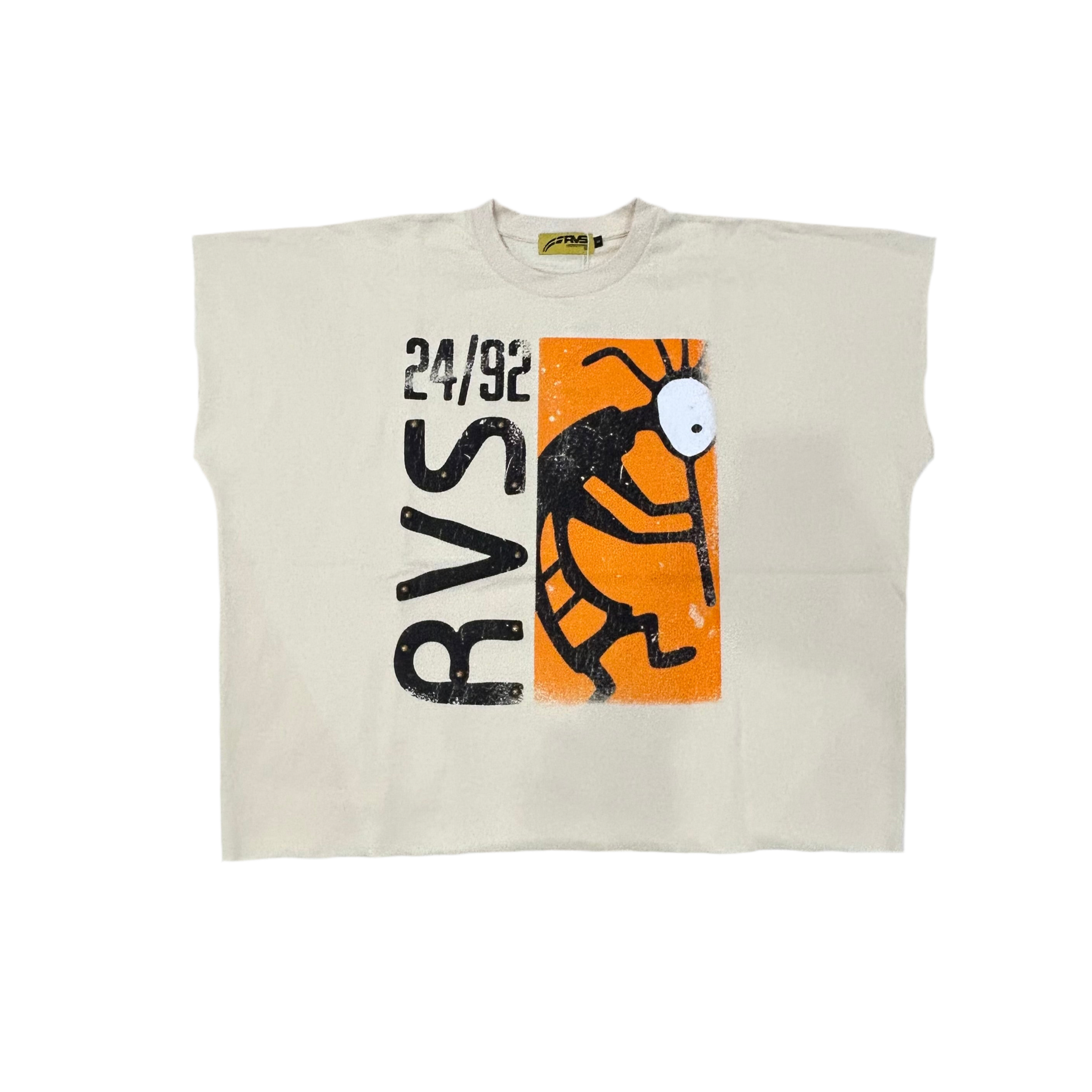 RVS LABS| CREAM ARTIFACT CUT OFF WING TEE