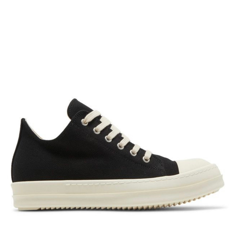 RICK OWENS WOMEN’S DRKSHDW STROBE COTTON DENIM LOW BLACK SNEAKER