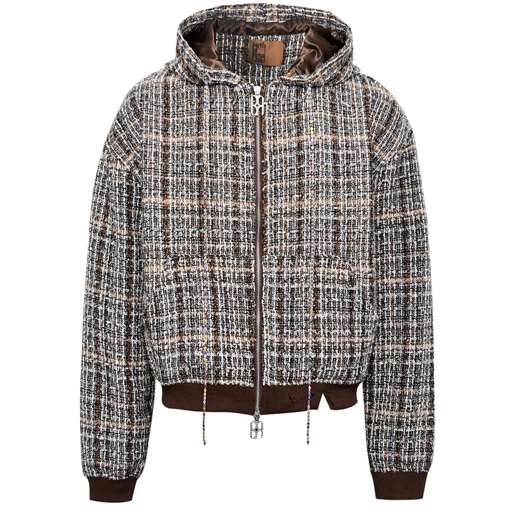 BIRTH OF ROYAL CHILD Jewels Chain Detailed Maillard Tweed Hoodie Jacket