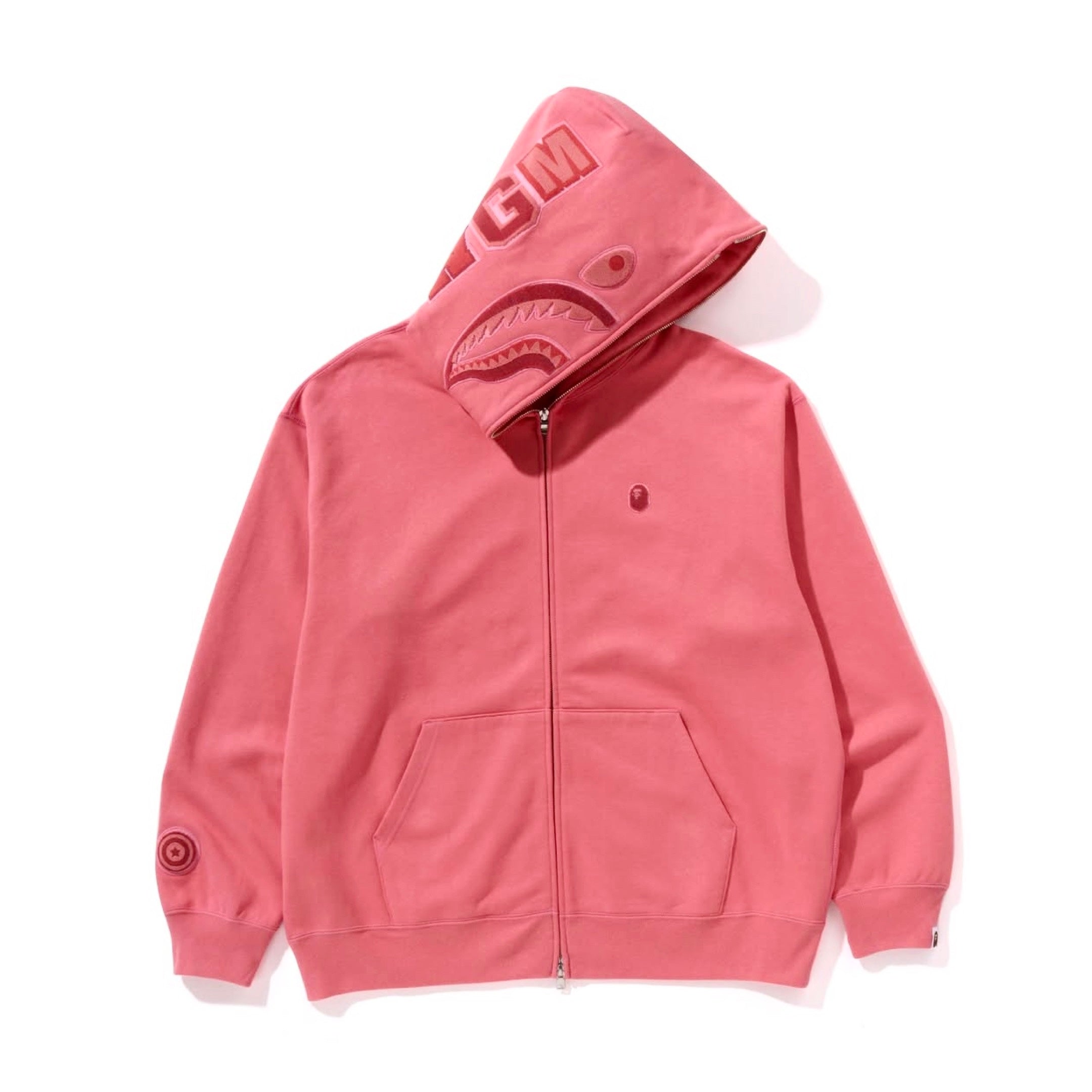 BAPE ONE POINT APE HEAD SHARK RELAXED FIT FULL ZIP HOODIE PINK