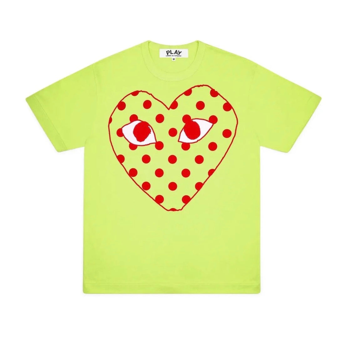 COMME DES GARCON PLAY OVERSIZED GREEN DOTTED HEART T-SHIRT