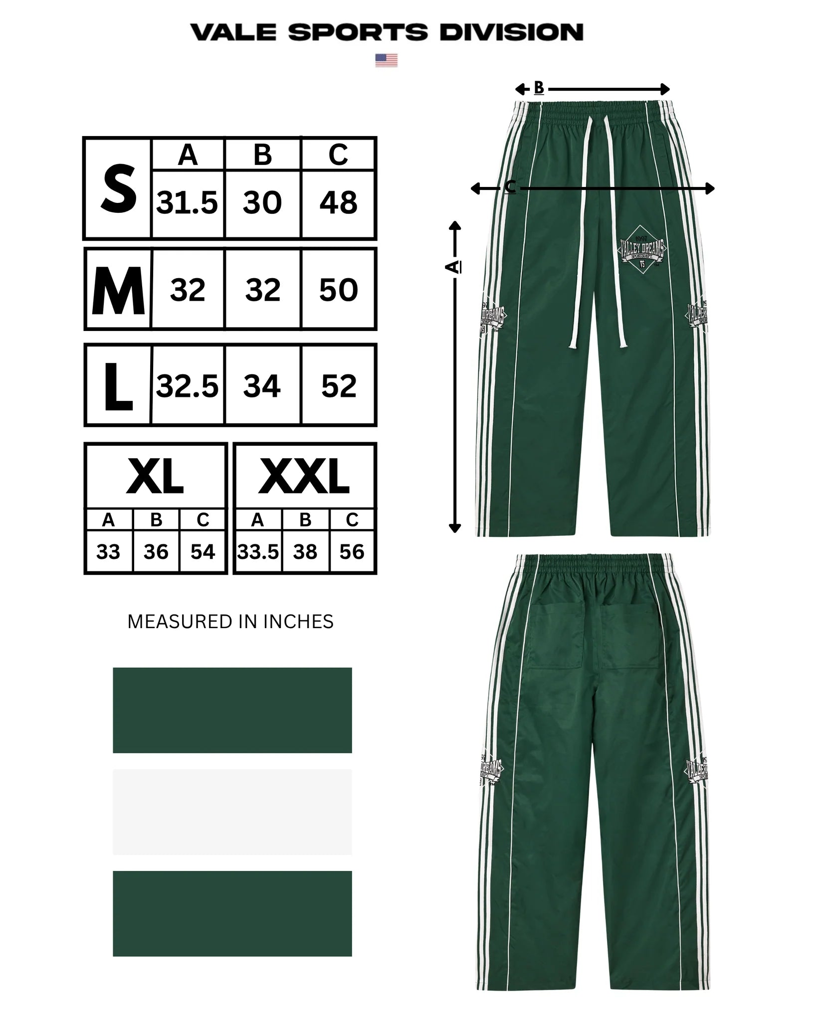 VALE FOREVER | GREEN STRIPE TRACK PANTS
