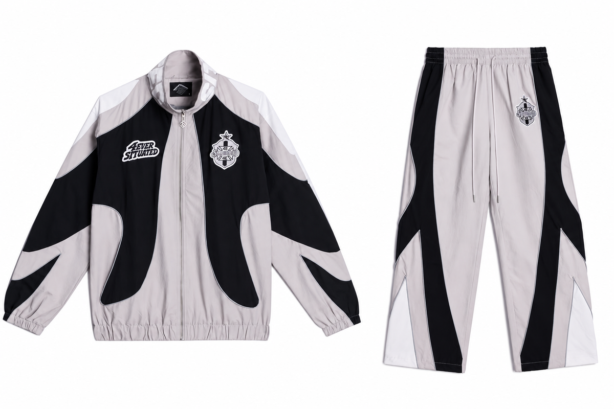 Forever Situated Nylon Tracksuit White Black