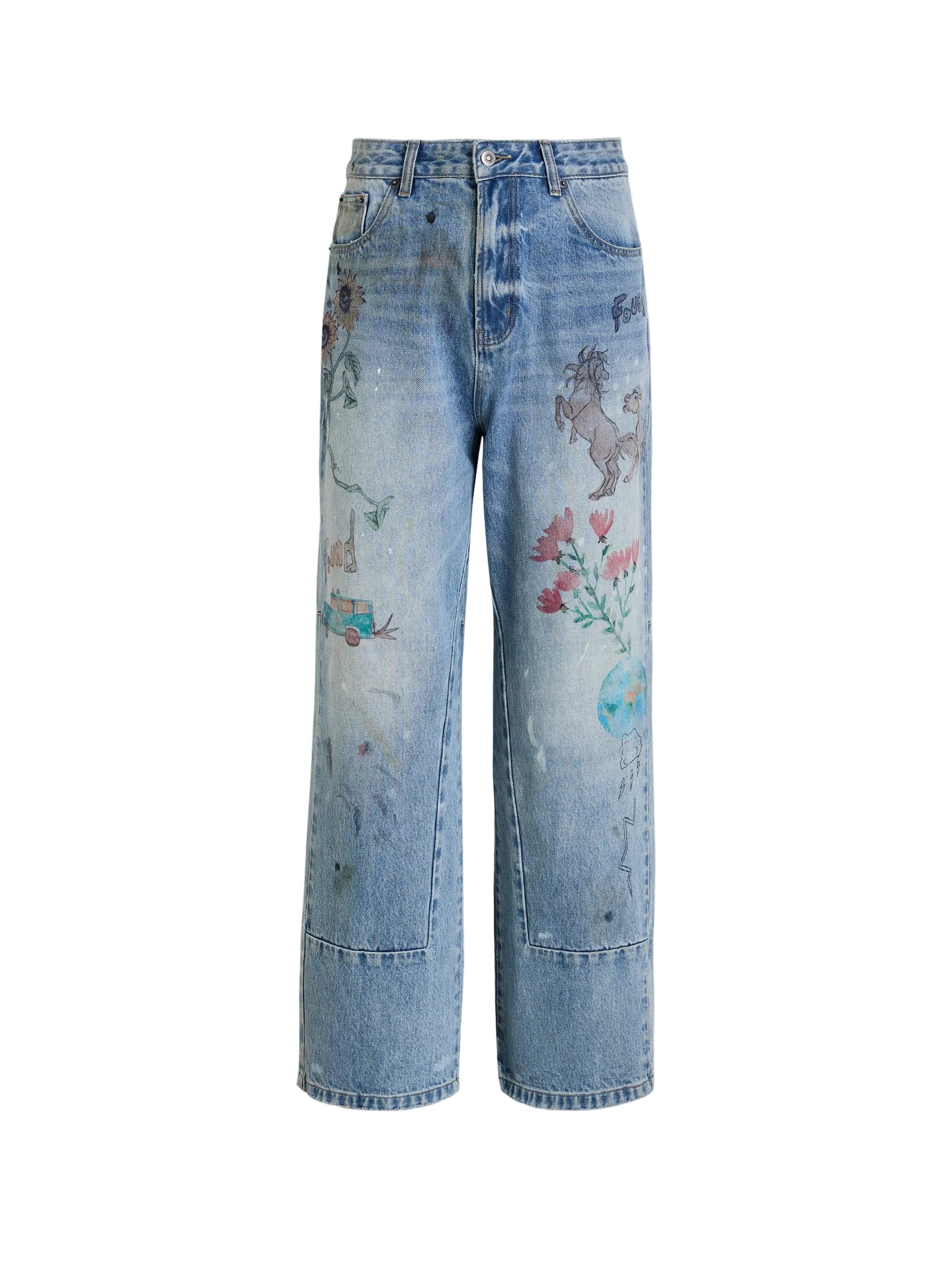 FOUND Hand Art Jeans Blue