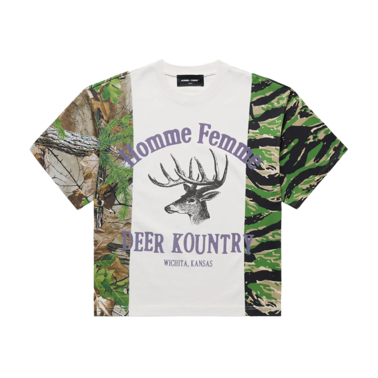 HOMME + FEMME Deer Camo Split Tee White