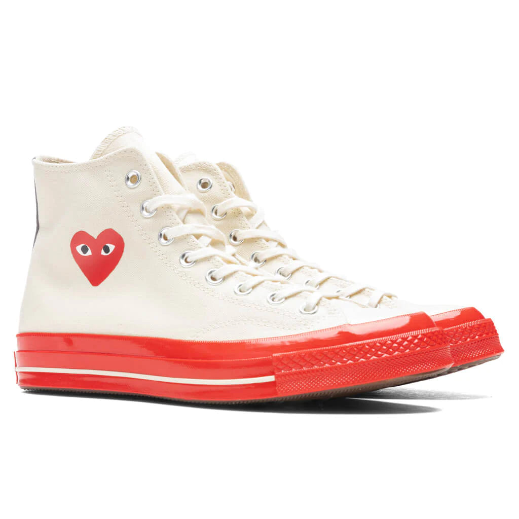 CONVERSE X COMME DES GARCONS PLAY ALL STAR CHUCK '70 HI RED SOLE - WHITE