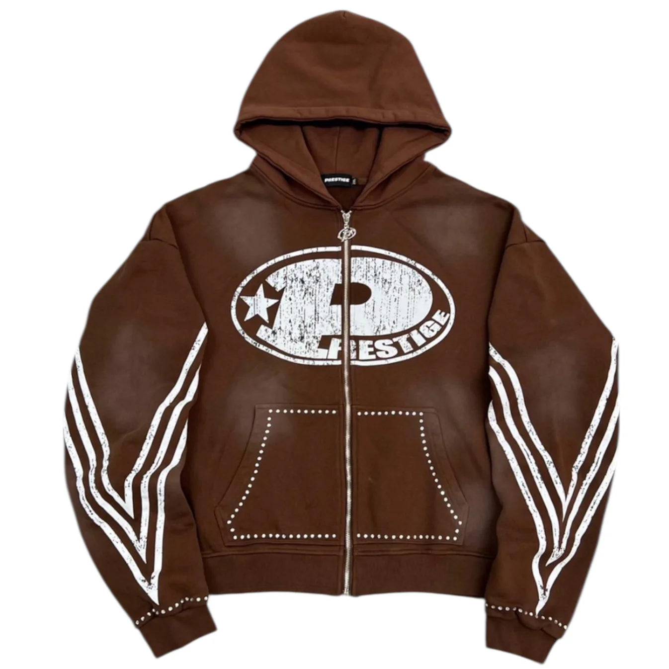Prestige "P Logo" Rhinestone Hoodie Brown