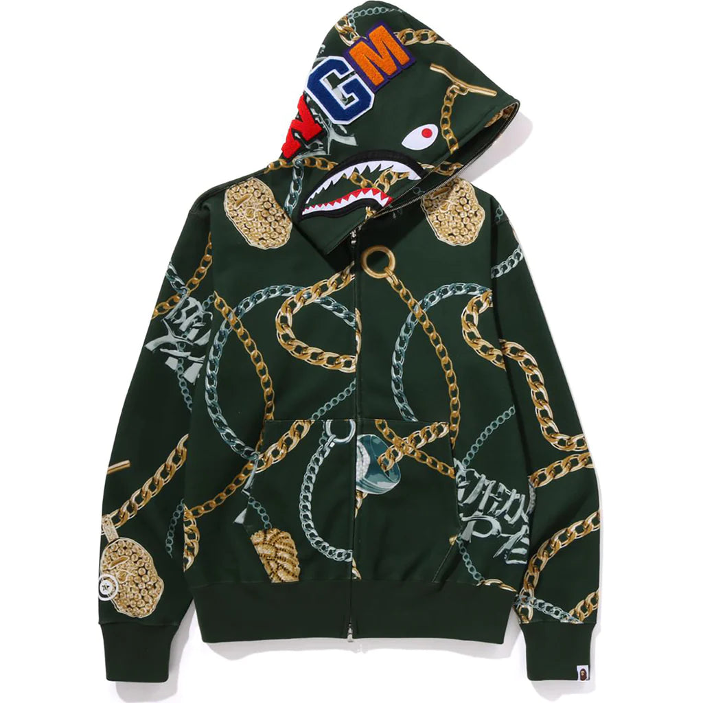 BAPE JEWELS SHARK FULL ZIP HOODIE MENS GREEN