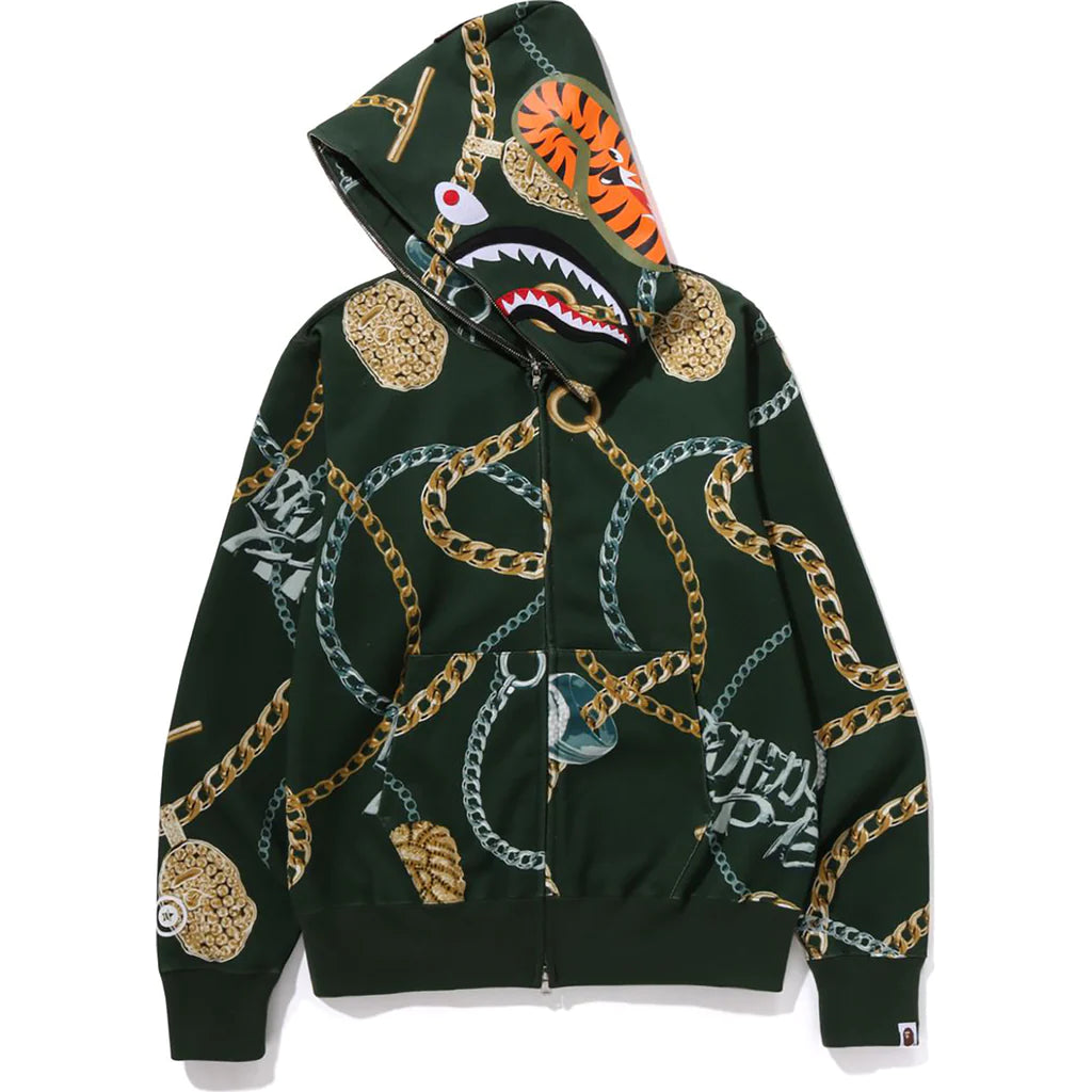 BAPE JEWELS SHARK FULL ZIP HOODIE MENS GREEN