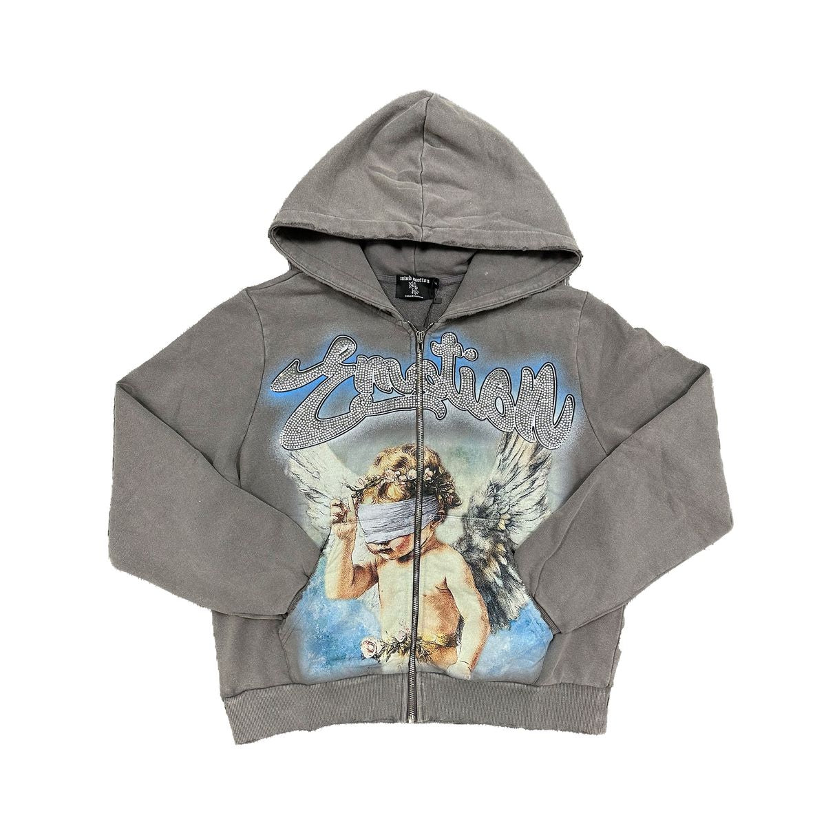 MIXED EMOTION Rhinestone Hoodie Grey