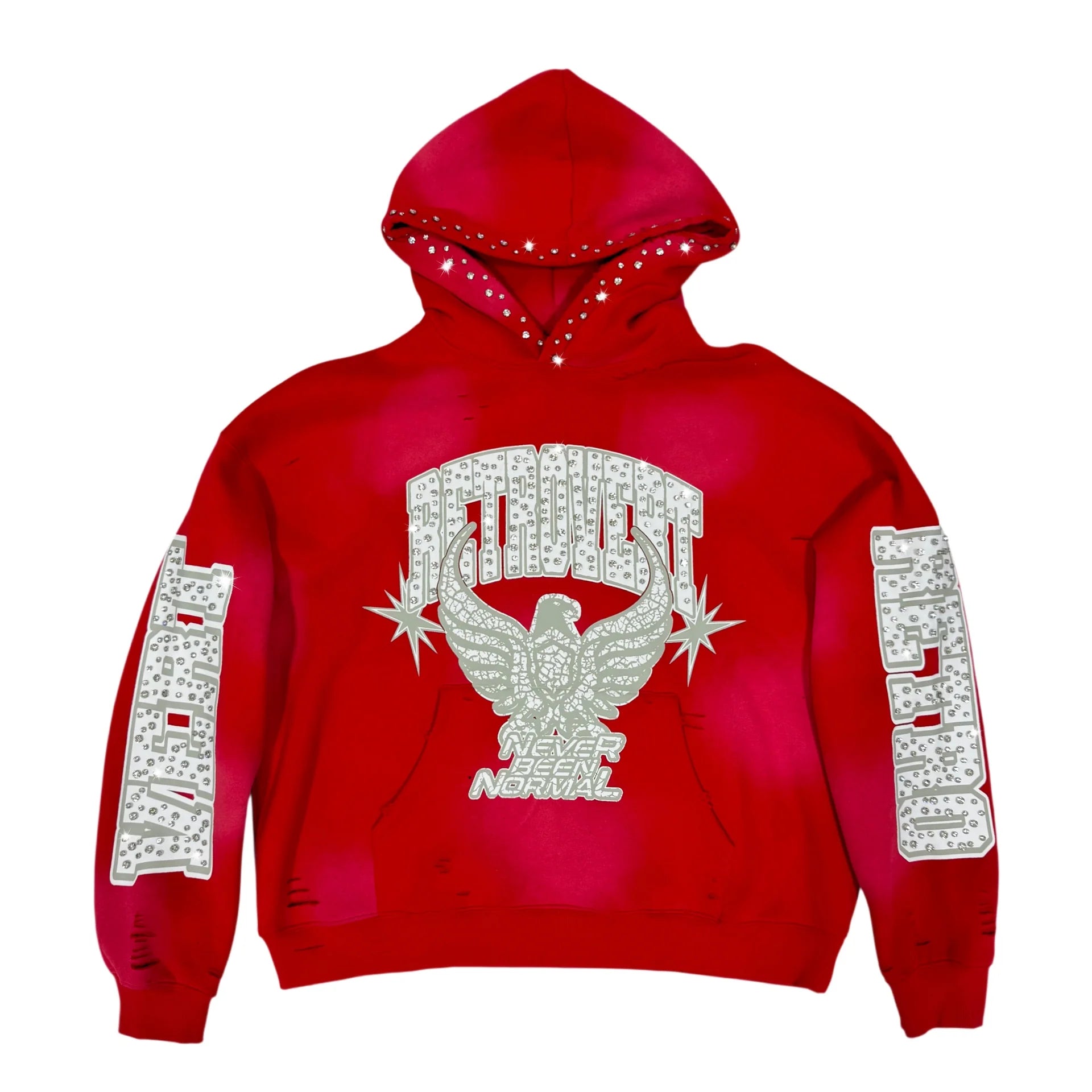 RETROVERT RHINESTONE STAR EAGLE HOODIE RED
