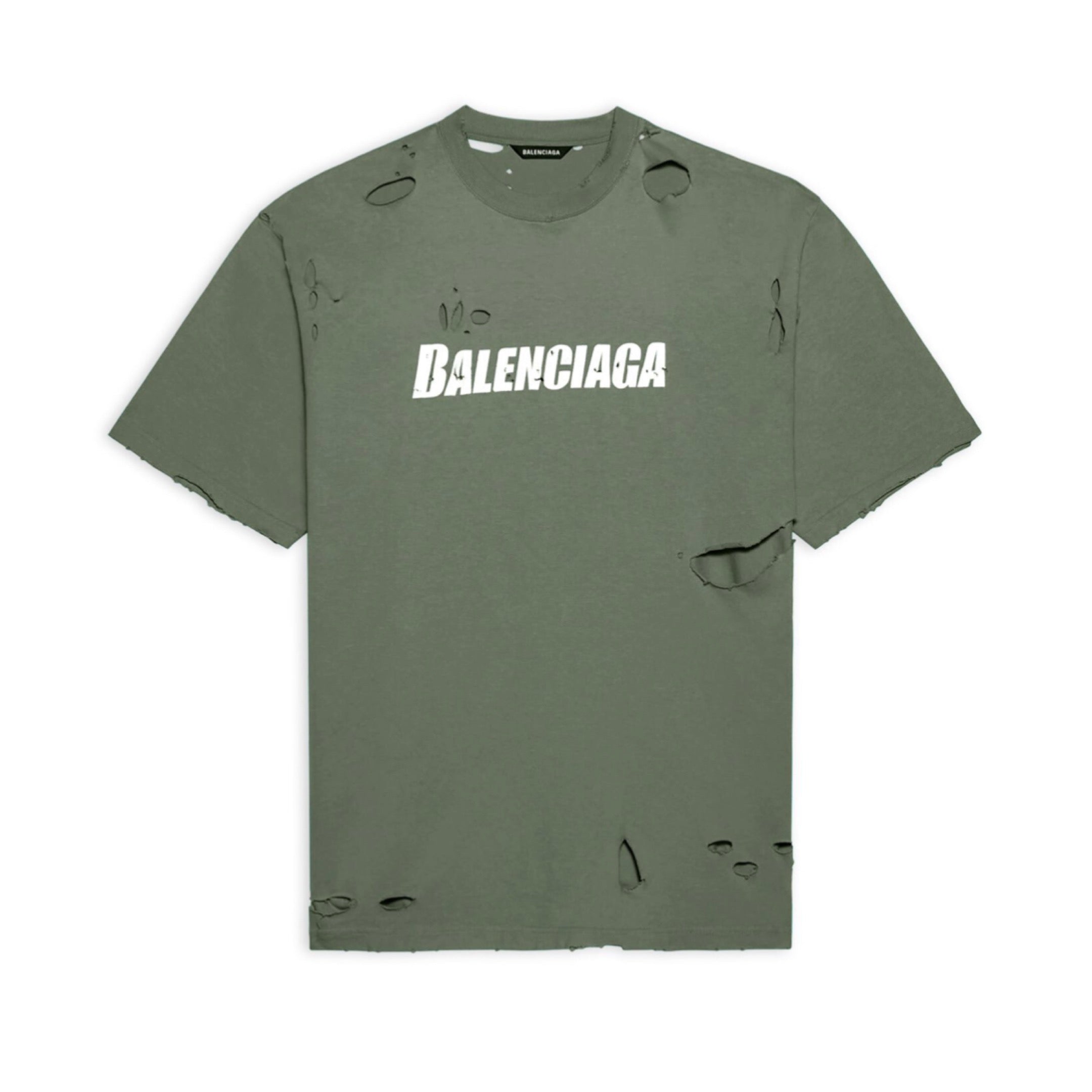 Balenciaga Destroyed Flatground T-Shirt GREEN Oversized