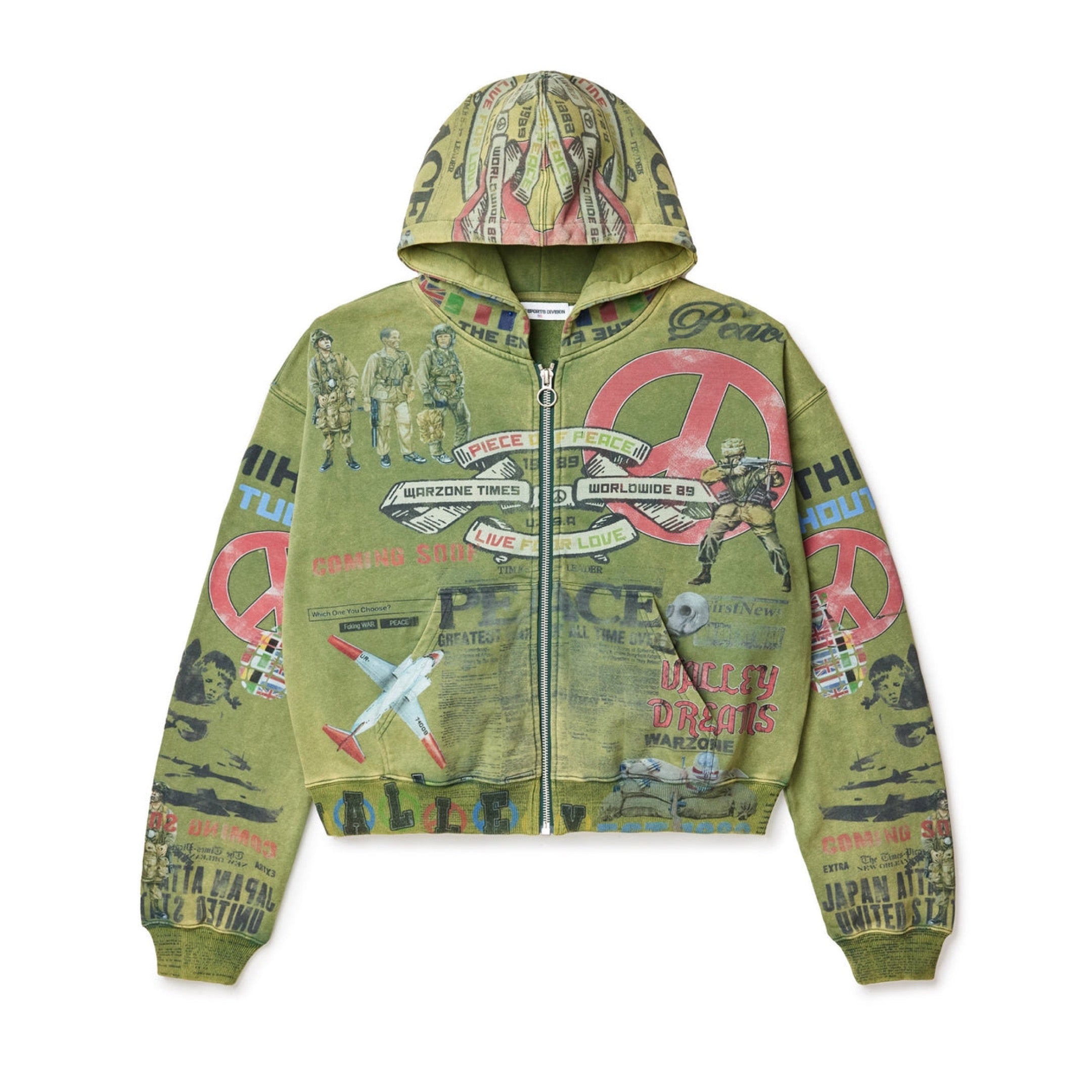 VALE FOREVER Peace Zip Up Hoodie Olive