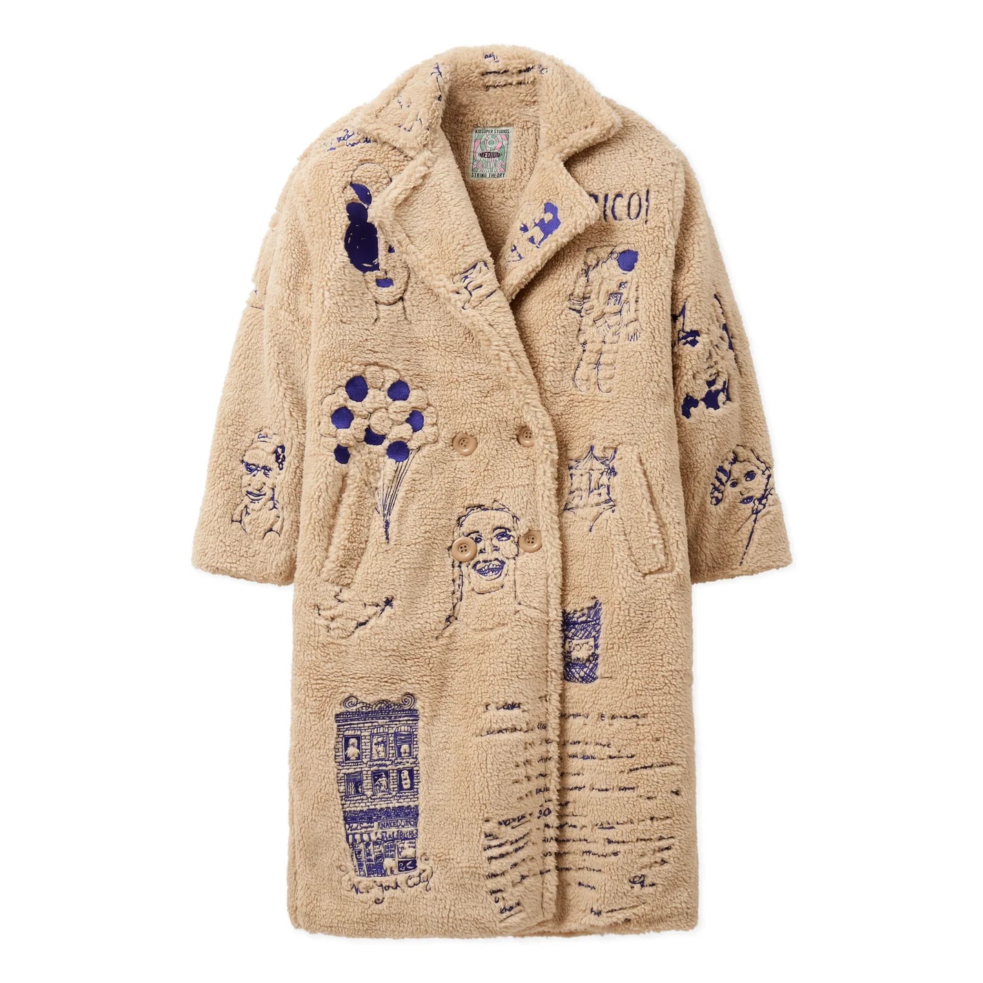 KID SUPER EMBROIDERED SHERPA FLEECE OVERCOAT [CREAM]