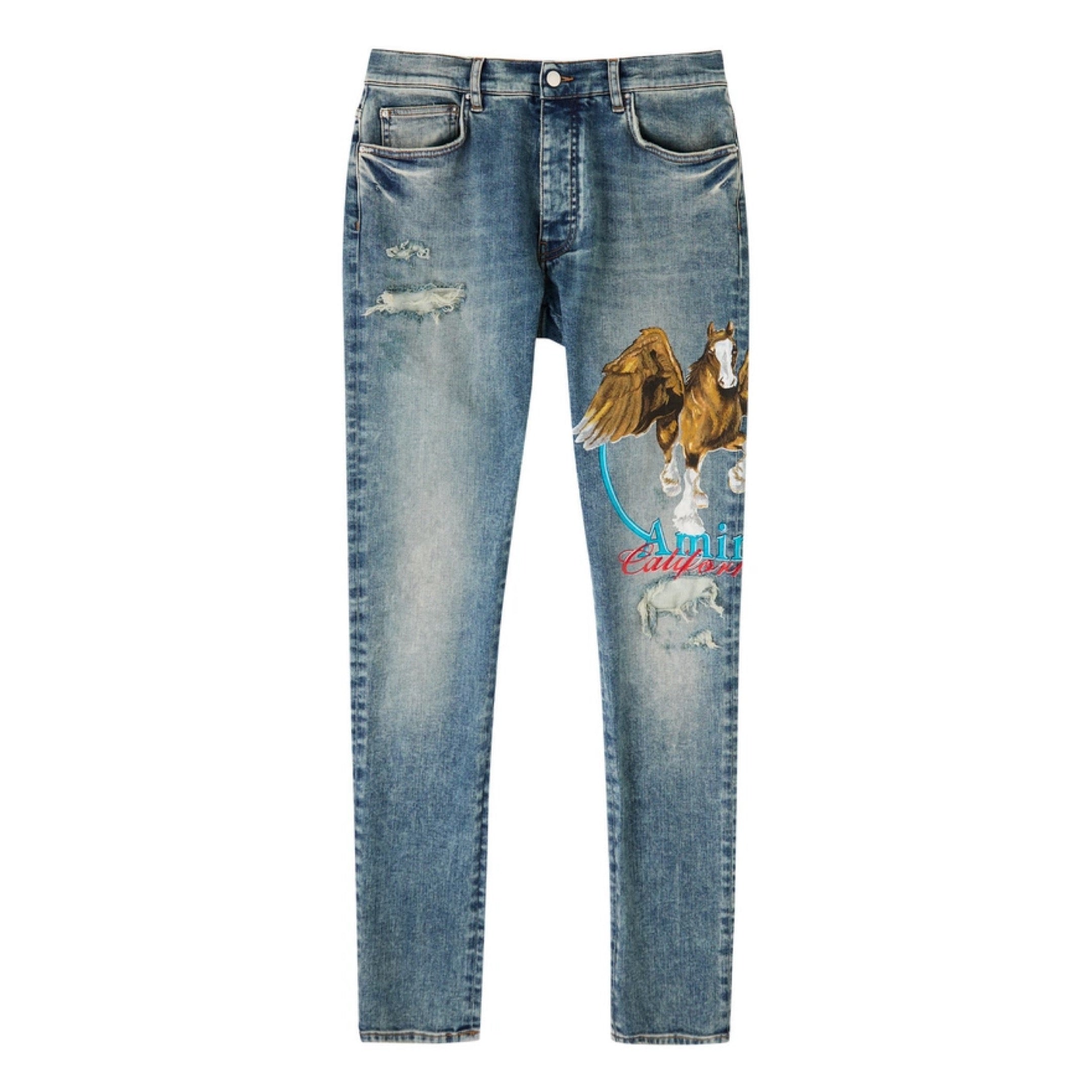 AMIRI PRINTED AND EMBROIDERED PEGASUS JEAN