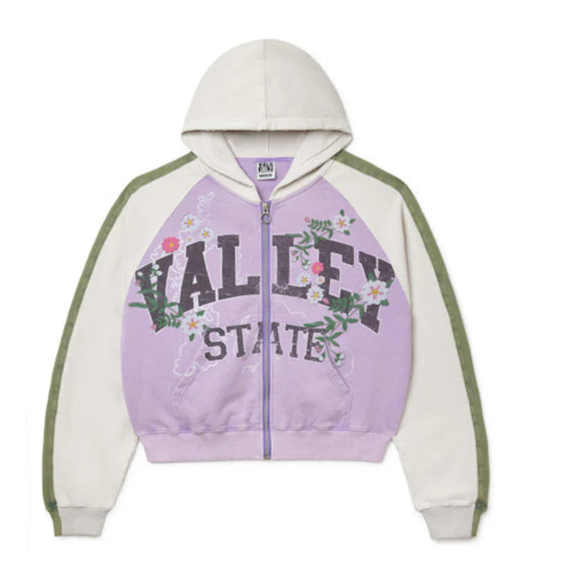 VALE FOREVER VALLEY STATE ZIP UP HOODIE PURPLE GREEN CREAM