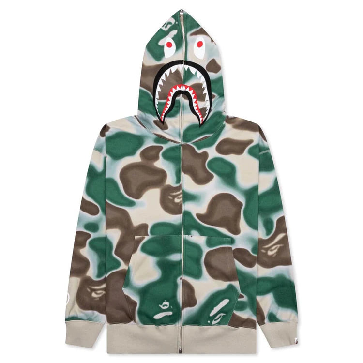 A BATHING APE LIQUID CAMO SHARK ZIP HOODIE (GREEN)