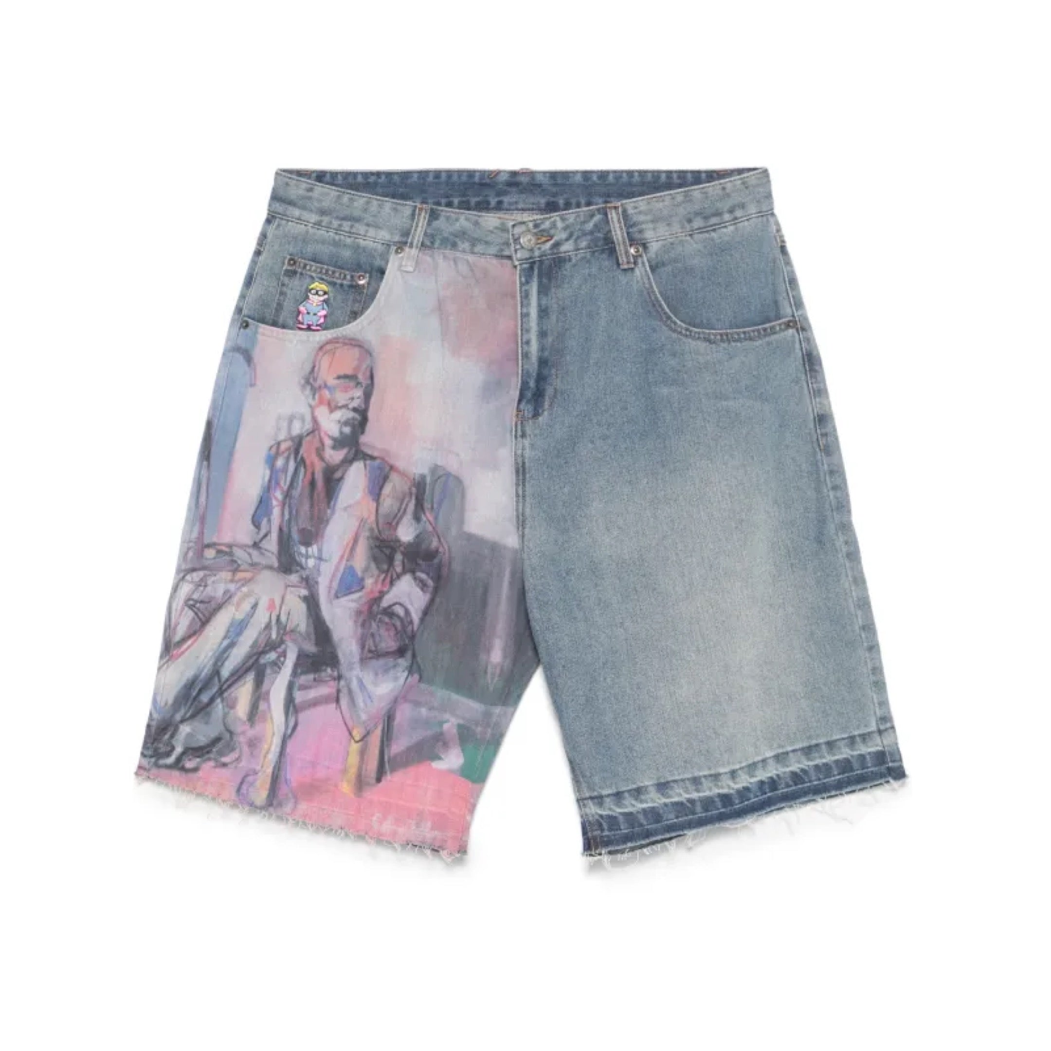 KID SUPER PAINTED PANEL SHORTS LIGHT WASH