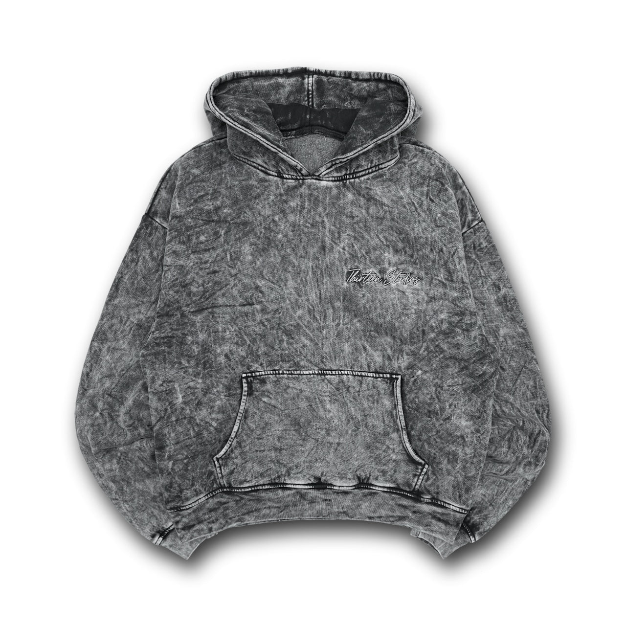 Thirteen Studios Logo Faded Hoodie Acid Grey