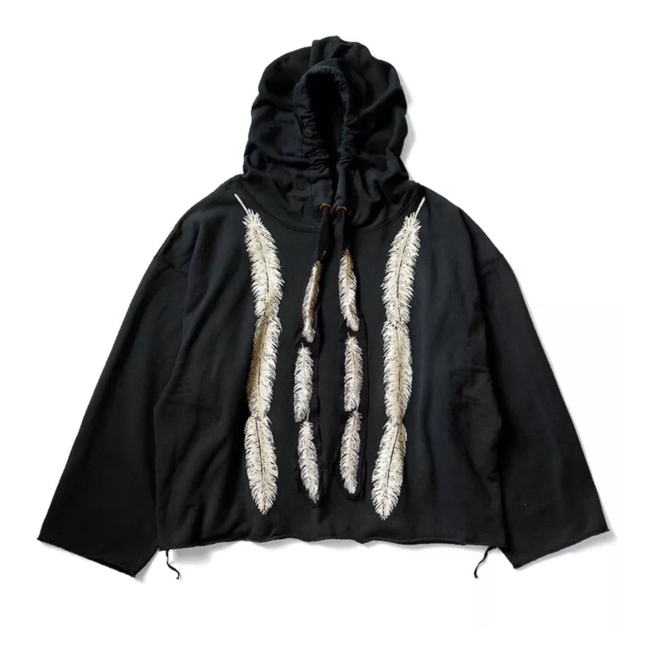 KAPITAL Fleece Lined Feather Cord Catfish Hooded Sweatshirt BLACK