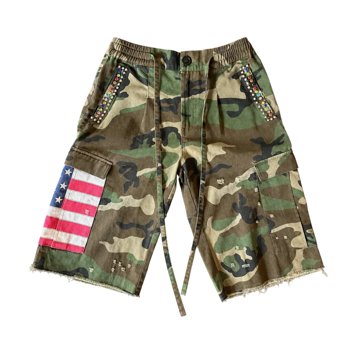 Brainwash Americana Camo Pleated Rhinestone Shorts