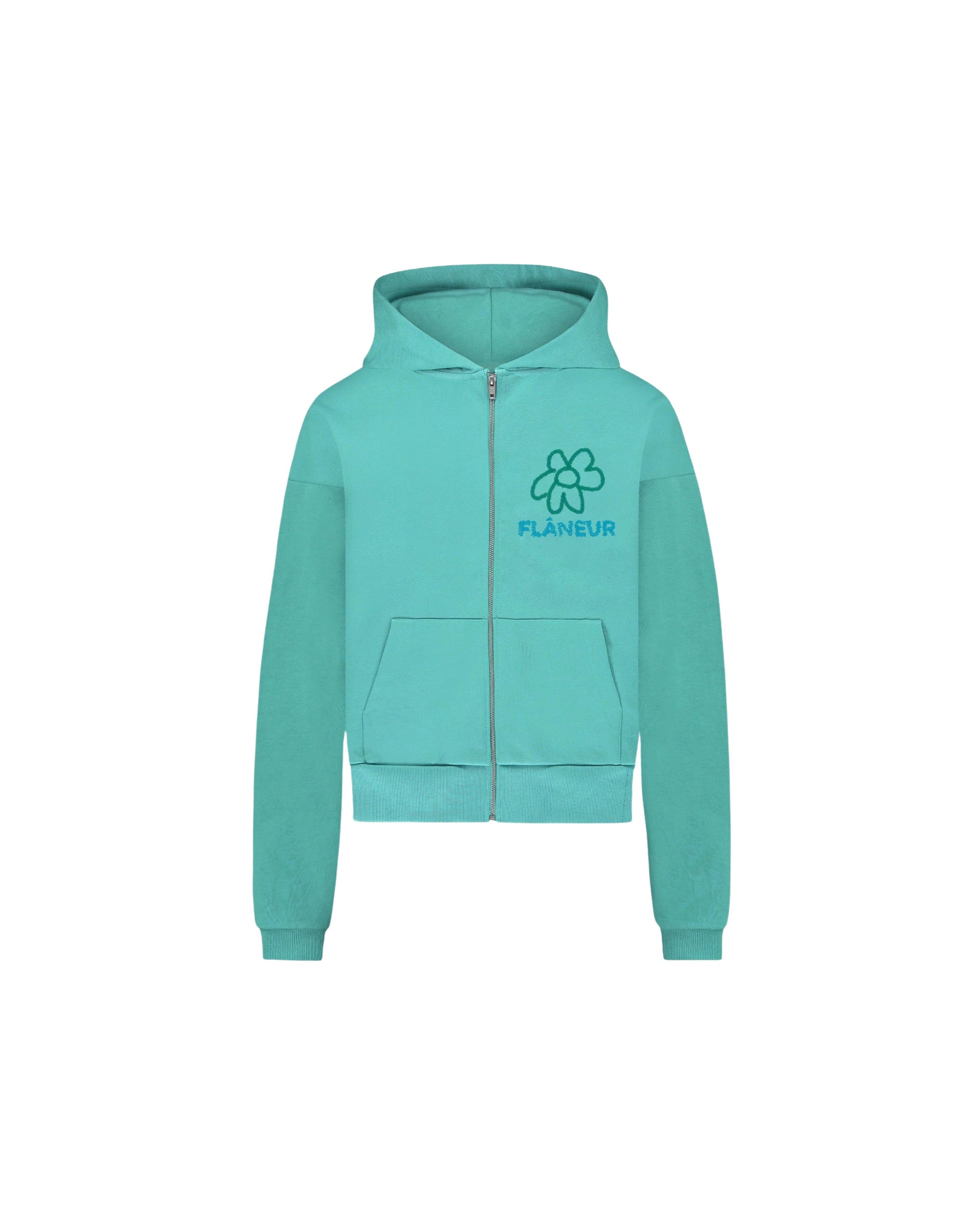 FLANEUR Flower Doodle Zip Up Hoodie Green