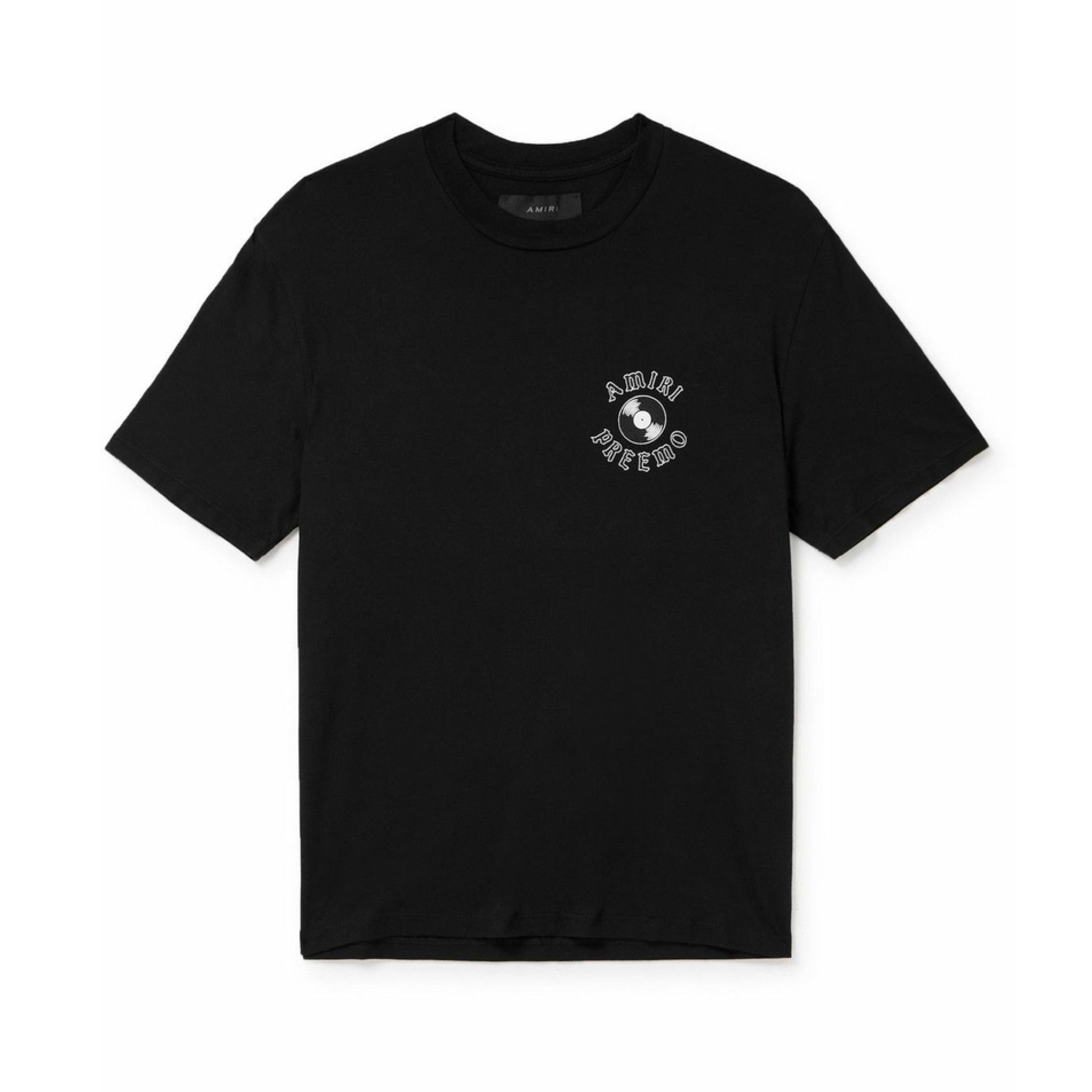 AMIRI Preemo Record Logo Print Cotton Jersey T-Shirt Black