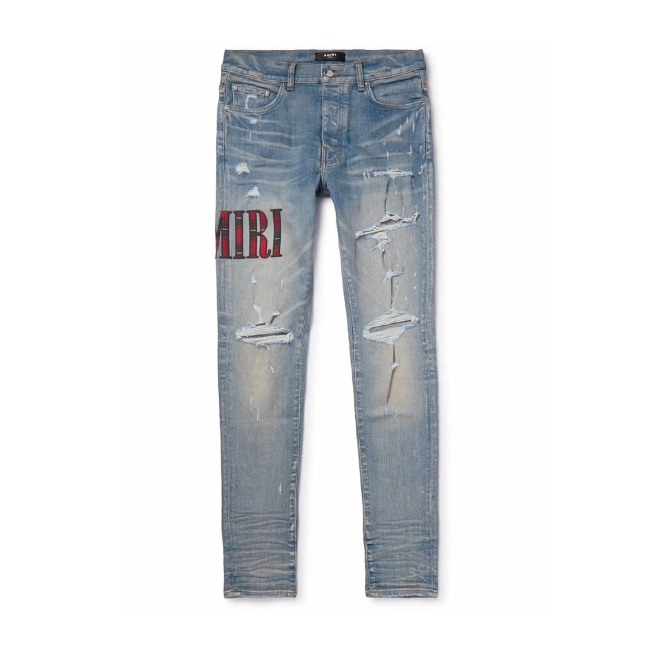 AMIRI CLAY INDIGO RED FLANNEL JEANS