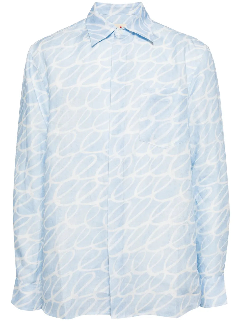 Marni Blue Scribble Motif Long Sleeve Shirt