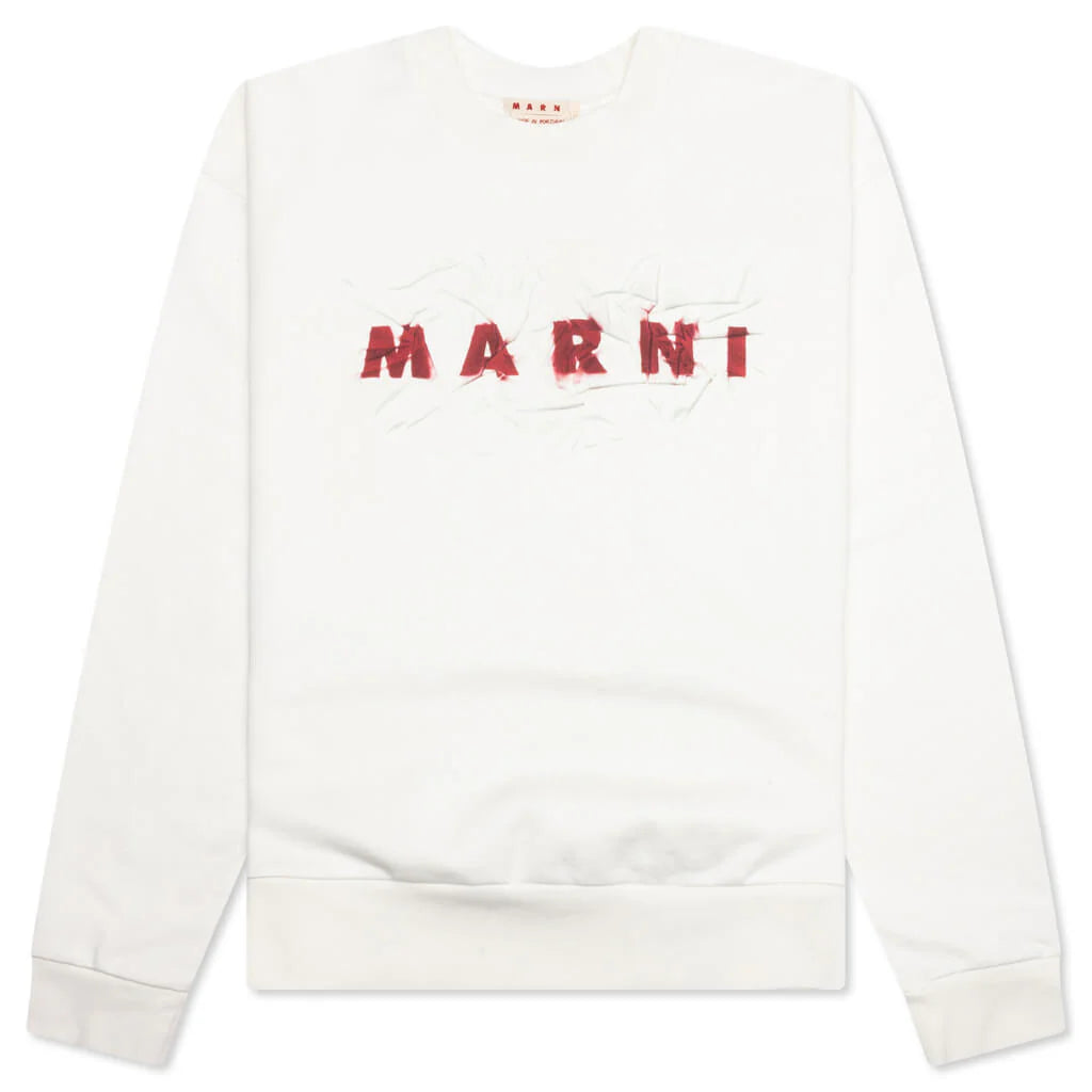 Marni White Wrinkled Logo Sweatshirt