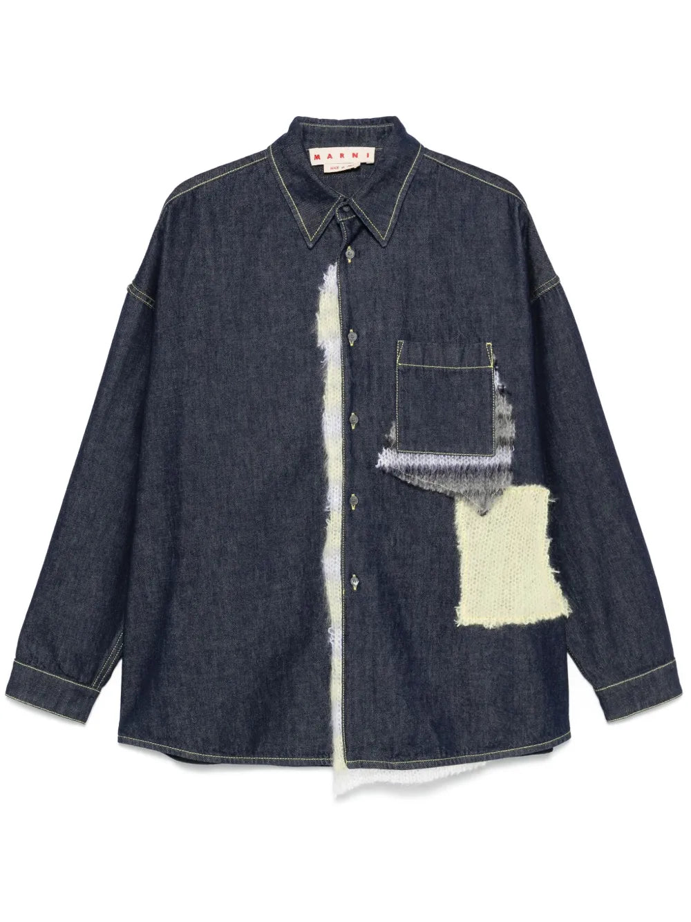 Marni Blue Wool Patched Bull Denim Shirt