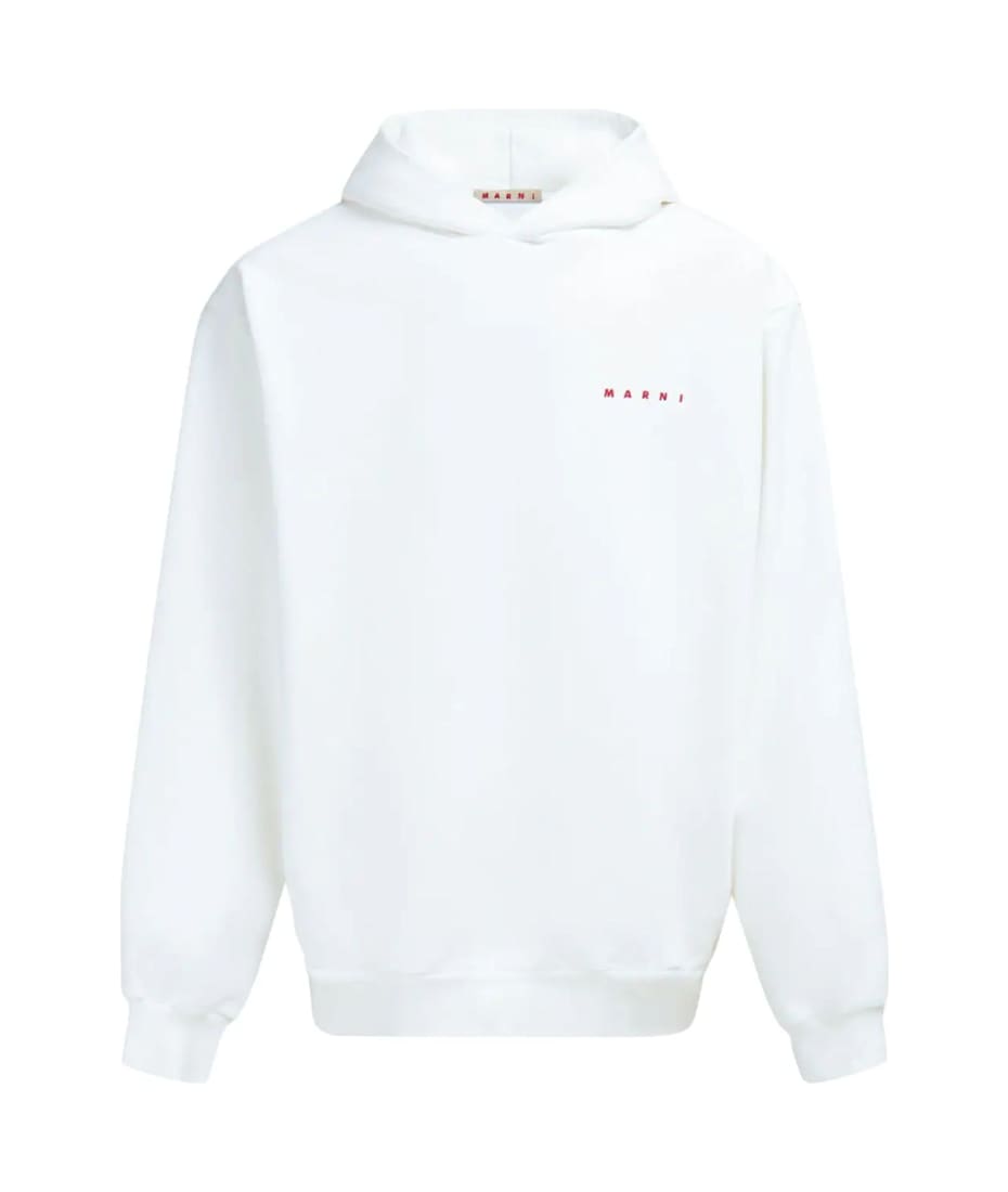 Marni White Wrinkled Logo Hoodie