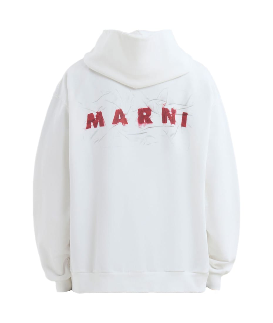 Marni White Wrinkled Logo Hoodie