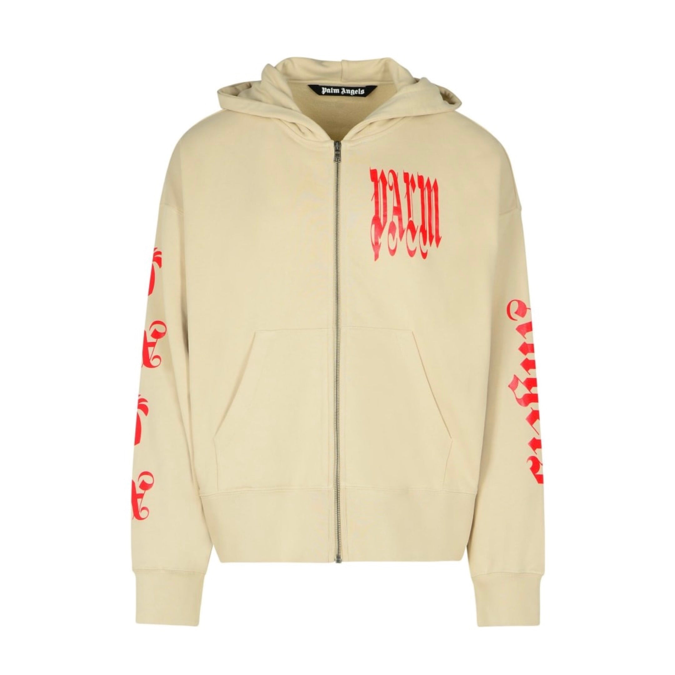 PALM ANGELS GOTHIC LOGO ZIPPED CREW BEIGE