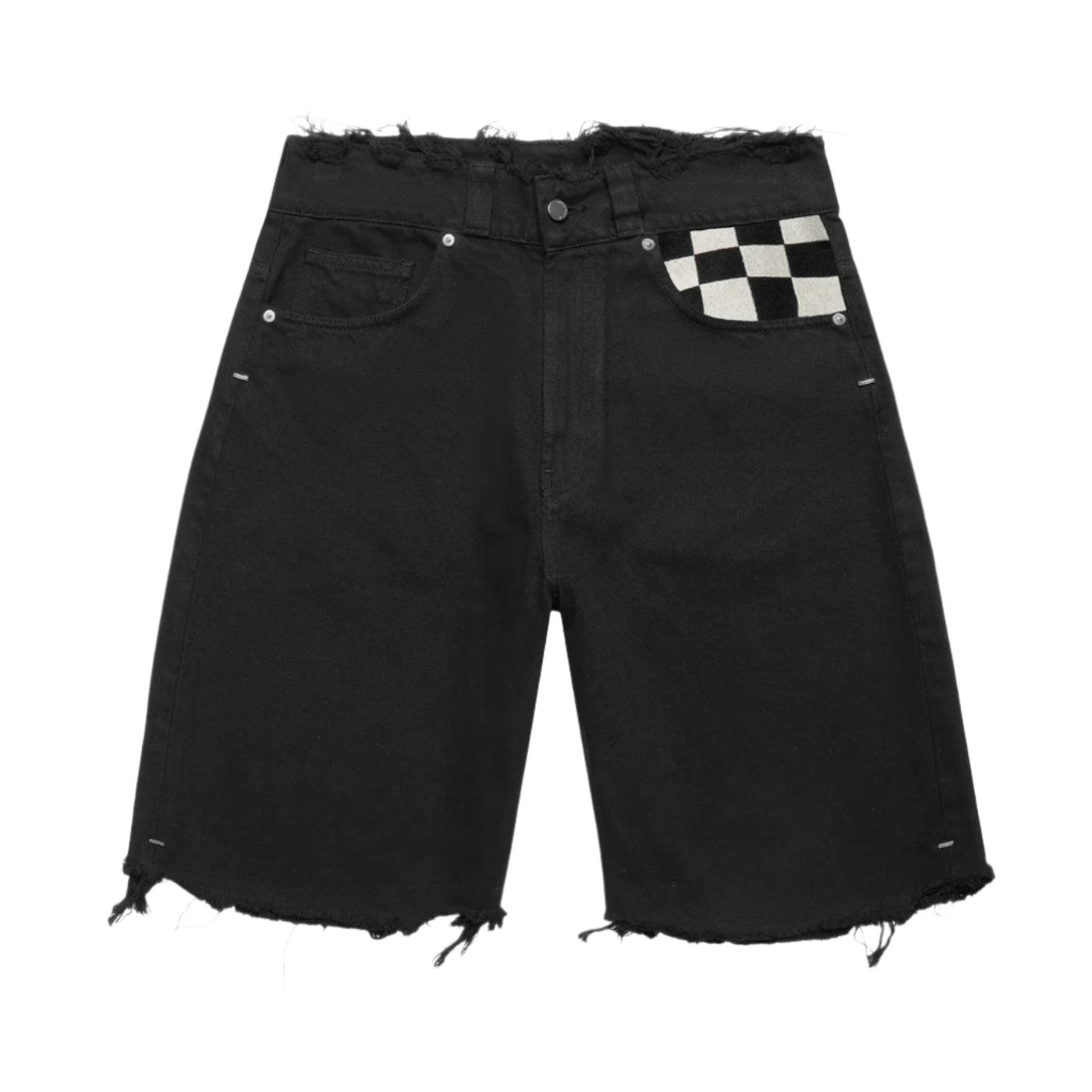 ASKYURSELF BAGGY CHECKERED DENIM SHORTS (BLACK)
